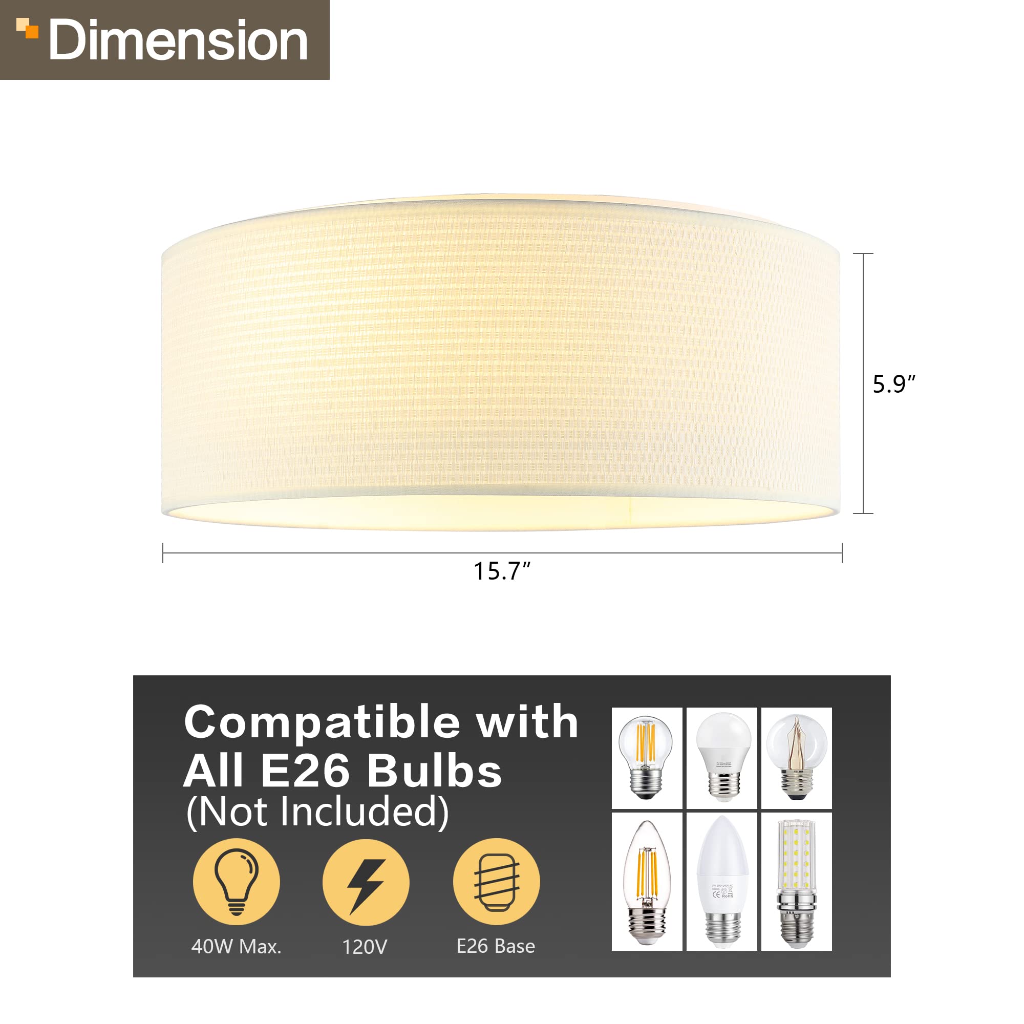 WINGBO 3-Light Flush Mount Ceiling Light Fixture, Acrylic & Fabric, Medium 15.7in, Beige, Model e9ed1871-f53e-4cf3-b59b-a