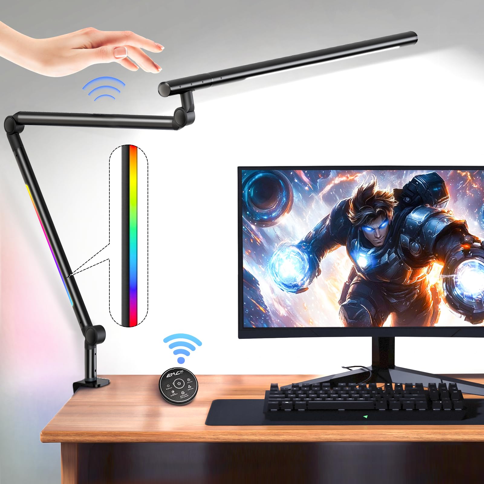 Led Desk Lamp With Clamp, 18W Architect Desk Lamp With Dual Light, Flexible 3 Sections Swing Arm, With Rgb Light, With Remote, W