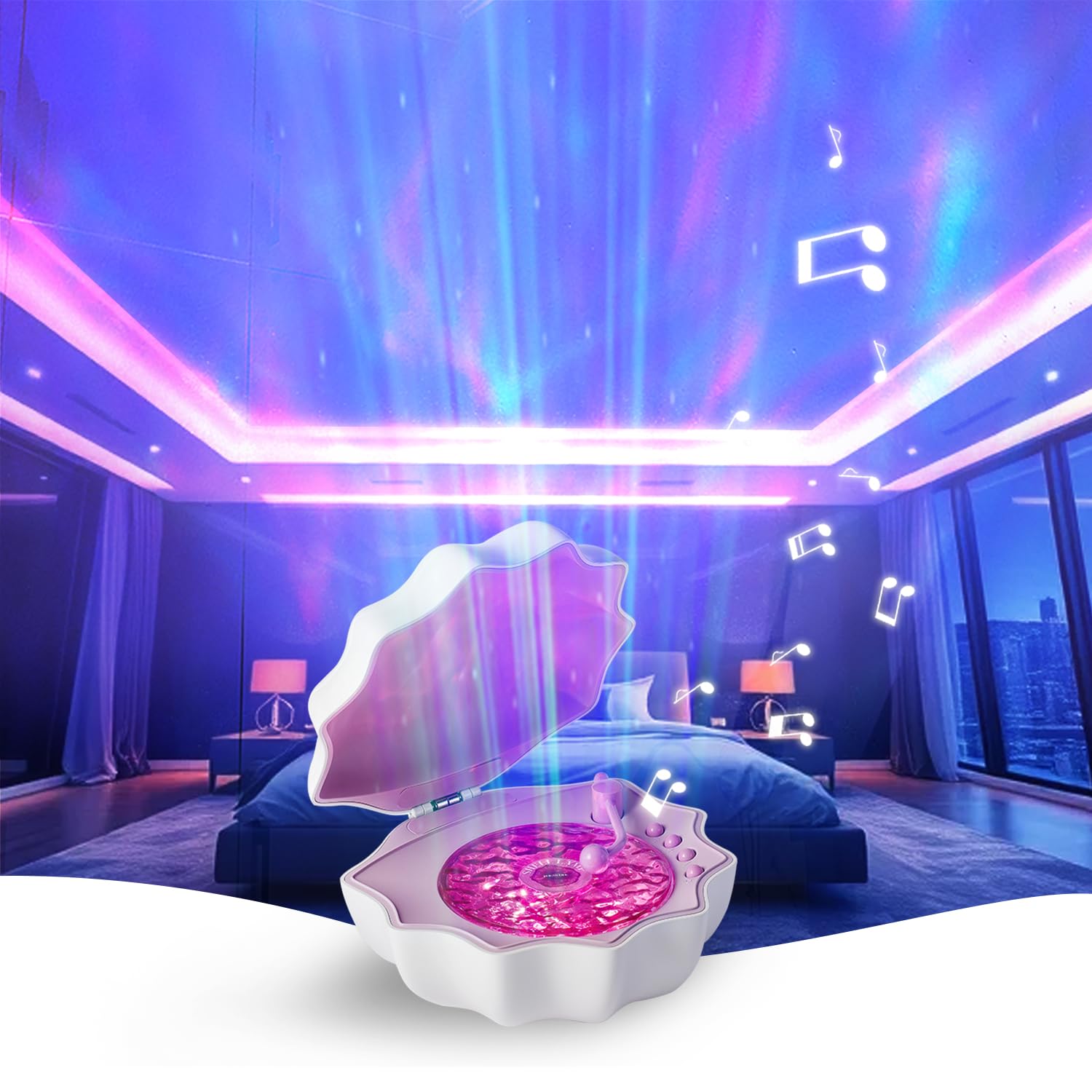 PILIPALASTAR Northern Lights Projector with Bluetooth Speaker, White Noise, Purple, Model Z6
