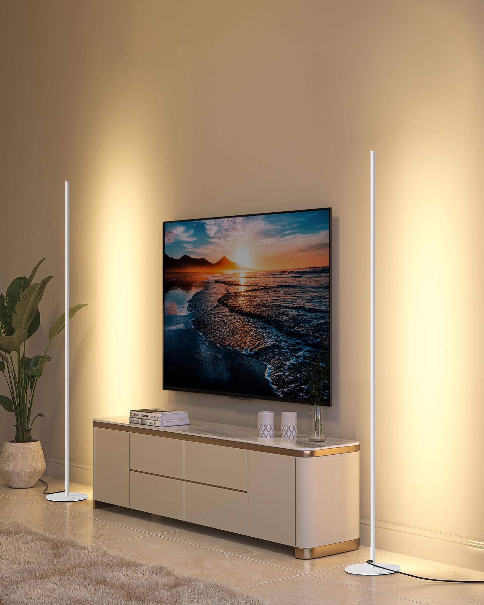 DEWENWILS LED Floor Lamps Set of 2, Dimmable 1100 LM, 57.5in White Aluminum Standing Lamps for Living Room, Bedroom, Office