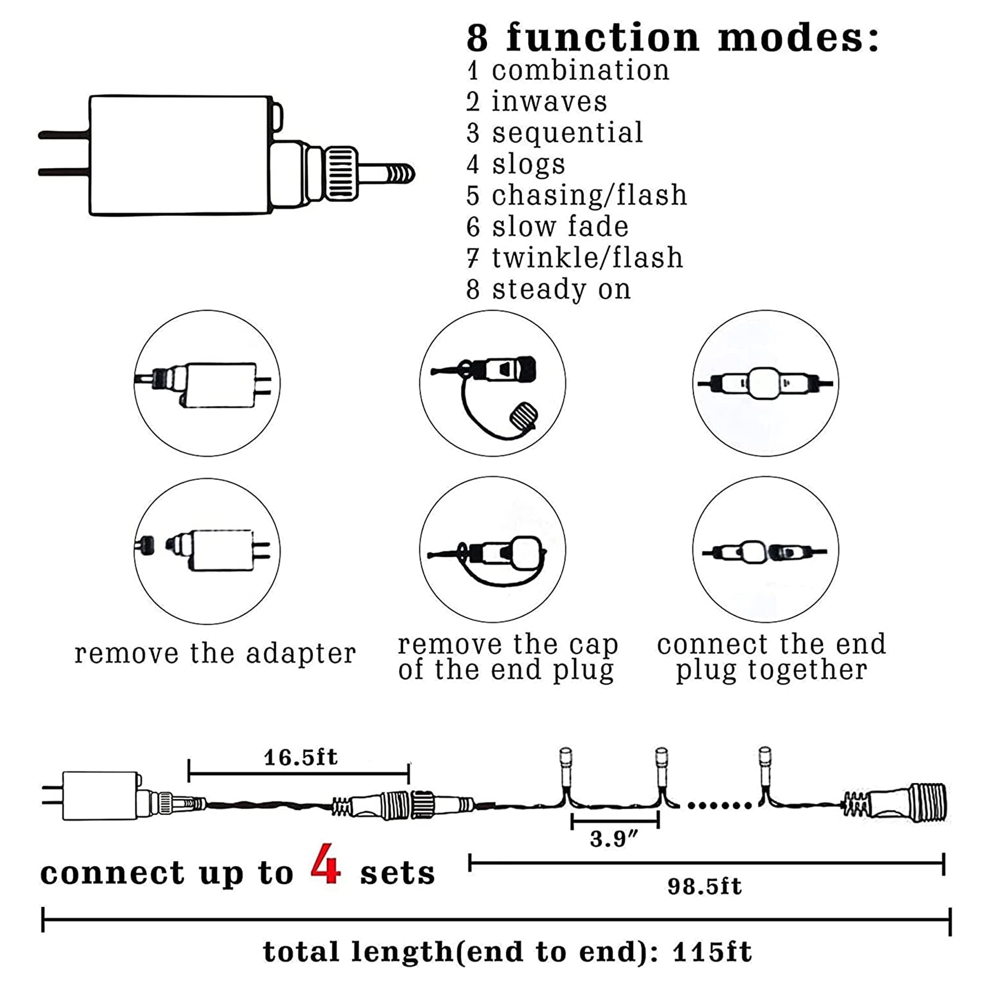 Dazzle Bright 300 Led Christmas String Lights, 100 Ft Connectable Waterproof String Lights Green Wire With 8 Modes, Christmas Decorations For Indoor Outdoor Xmas Party Yard Garden (White)