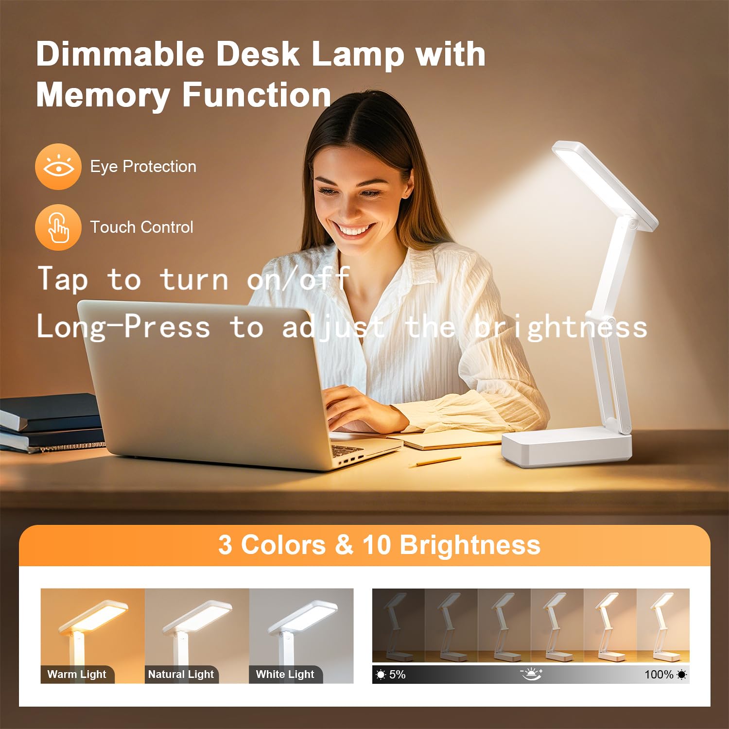 COOLNIGHT Desk Lamp Mini Light, 3600mAh, Dimmable, Wireless, Portable, White, Model WH-C30