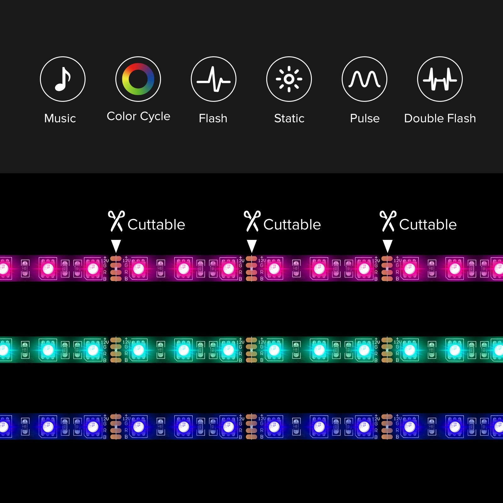 BTF-LIGHTING LED RGB PC Light Strip, 19.7in, 12V 4-Pin, Black, Model 2PC12VGRB5050, Compatible with ASUS