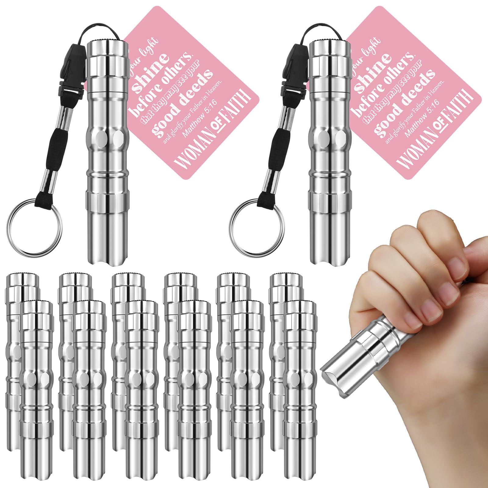 Tujoe 12 Sets Christian Gift for Women Bulk Woman of Faith Flashlight Keychains with Bible Verse Card Religious Illumination Gif