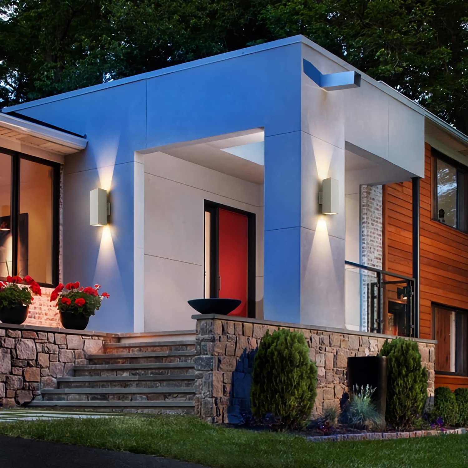 Harriet Modern Outdoor Wall Lights, Waterproof Aluminum Sconces, 2 Pack, Sanded White Finish