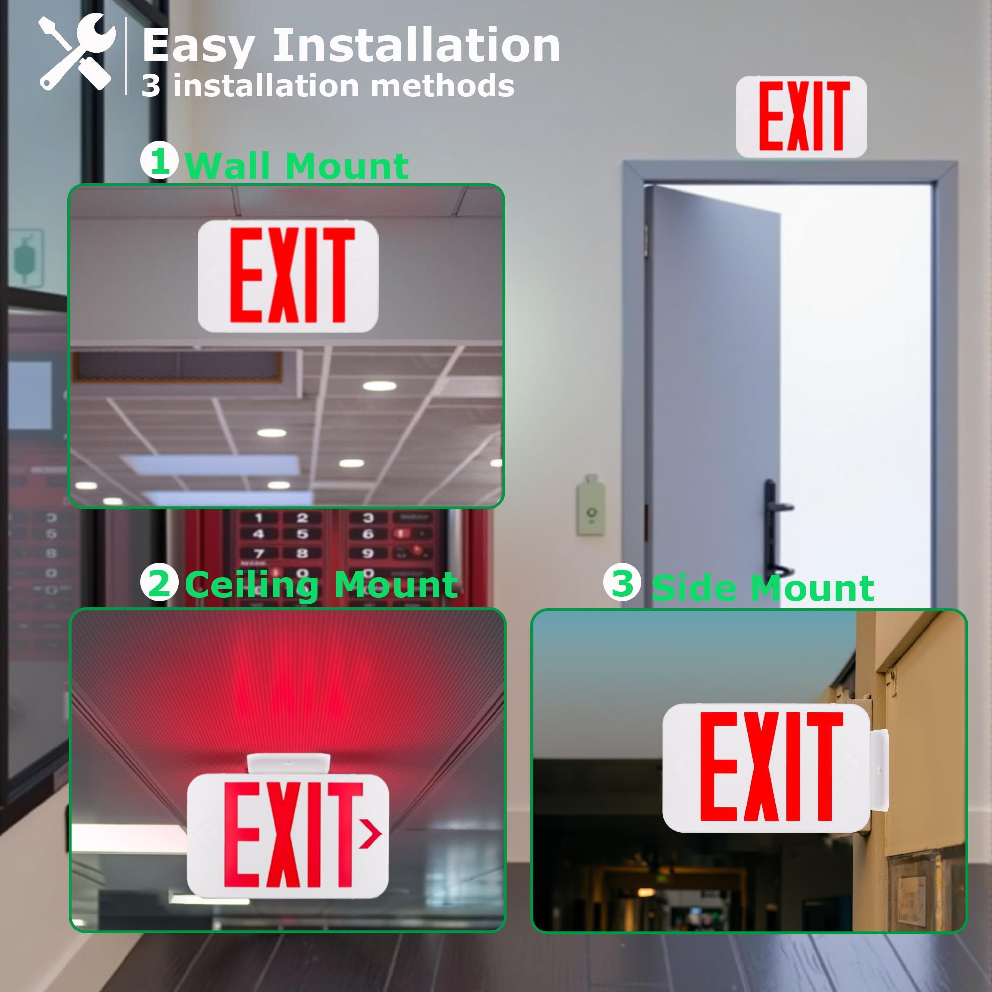 Lit-Path Led Exit Sign, Emergency Exit Light With Back Up Batteries, Double Face - Us Standard Red Letter Exit Lighting, Ul 924 And Cec Qualified, 120-277 Voltage, 1-Pack