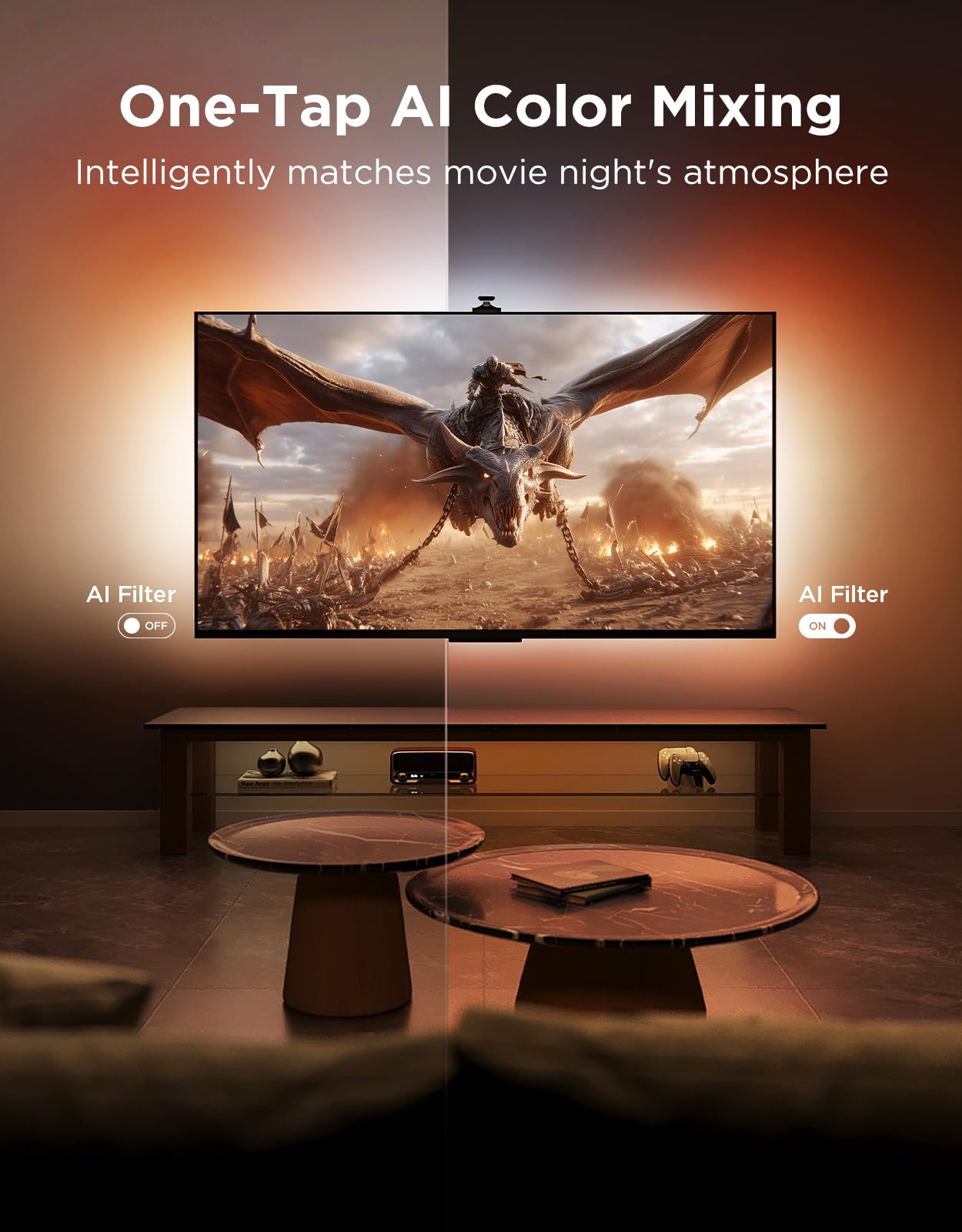 Govee Tv Backlight 3 Pro With Hdr Triple Camera  16.4Ft 5-In-1 Rgbwwic Led Strip Lights That Change With 75-85 Inch Tvs  75Leds/M  Supports Ai Filter  Smart App And Voice Control  Dreamview Sync