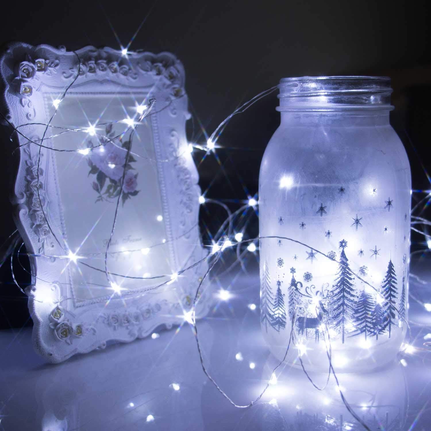 Brightown 12 Pack Led Fairy Lights Battery Operated String Lights Waterproof Silver Wire 7 Feet 20 Led Firefly Starry Moon Lights For Diy Wedding Party Bedroom Patio Christmas (12 Pack, White)