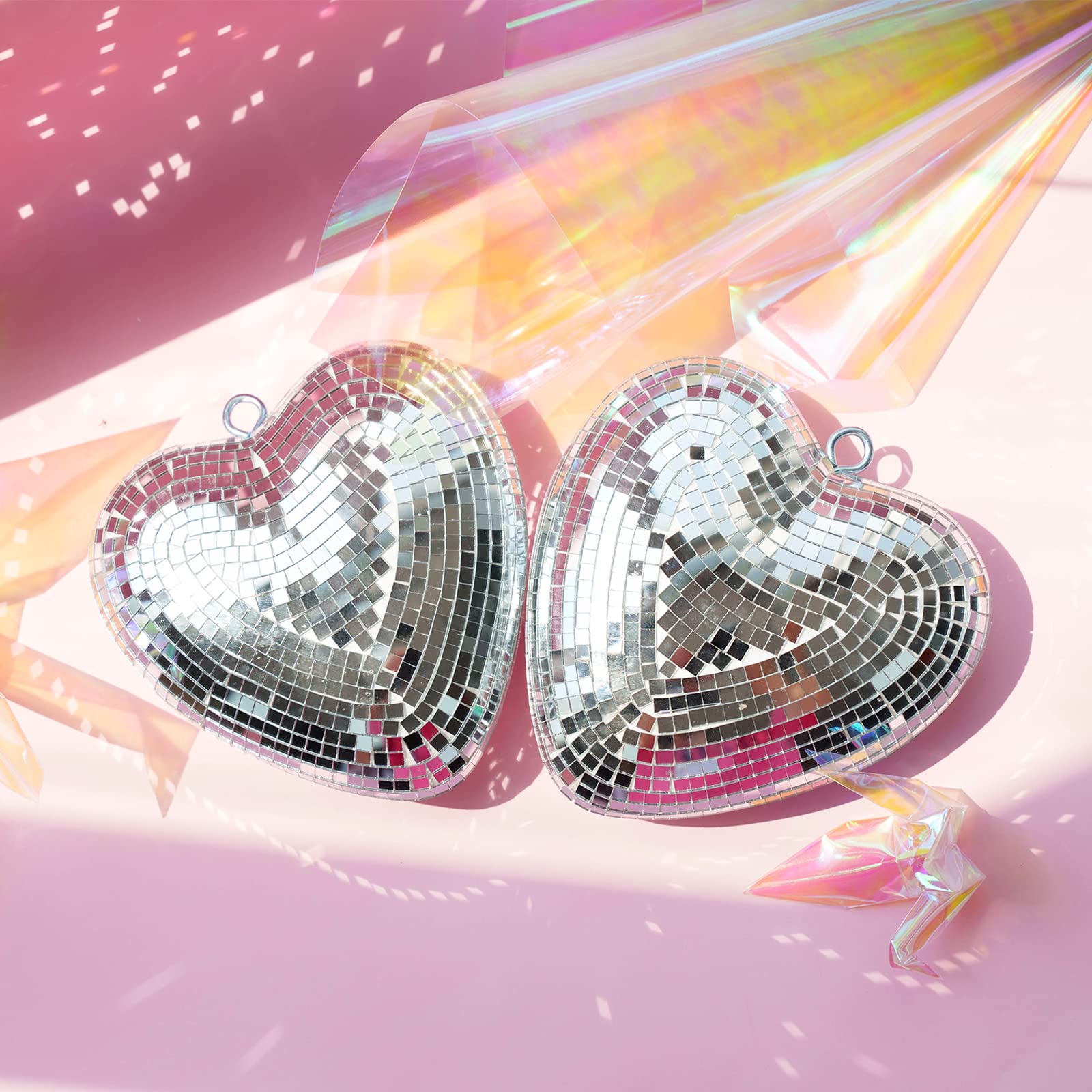 Favation Heart Shaped Disco Balls - 2 Pack Mirror Reflective Decor, 6 inch, Silver, F-Heart-Silver, Medium Size for Valentines Day