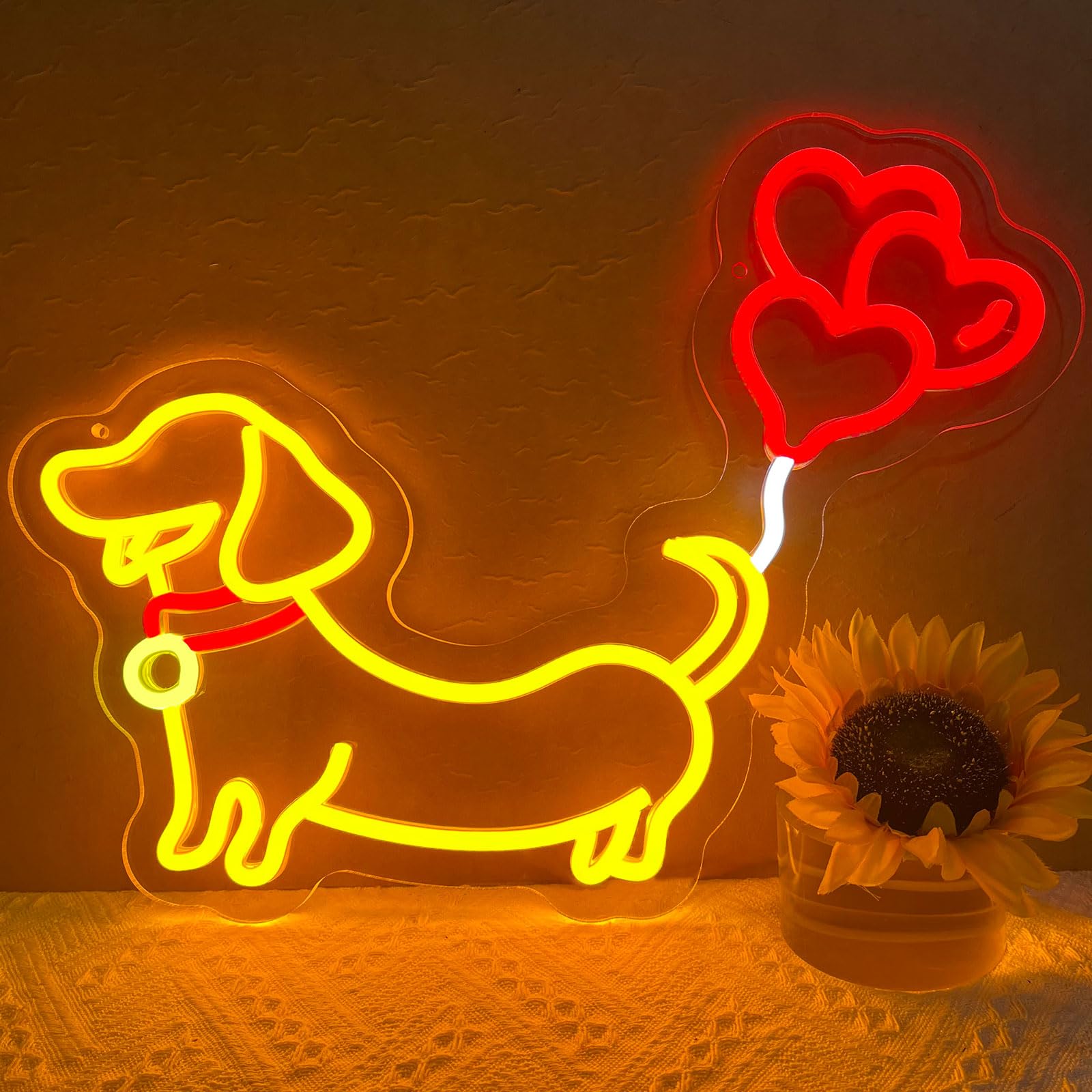 Nen Sign Dachshund Neon Sign, Dimmable LED Light for Wall Decor, 16.5 x 13 x 0.8 inches, Polyvinyl Chloride, Cute Puppy Design