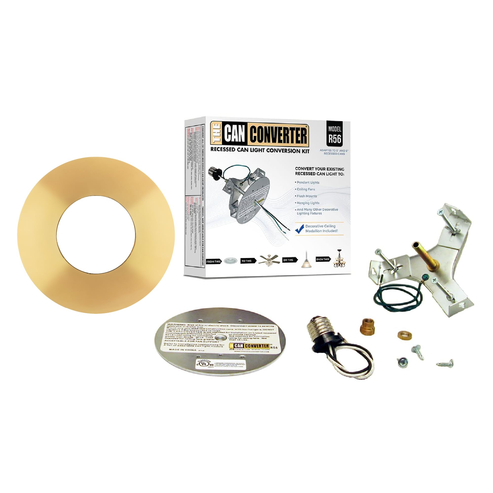The Can Converter - R56: Recessed Can Light Conversion Kit for Ceiling Fixture, Pendant and Hanging Lights, Ceiling Fan - Includ