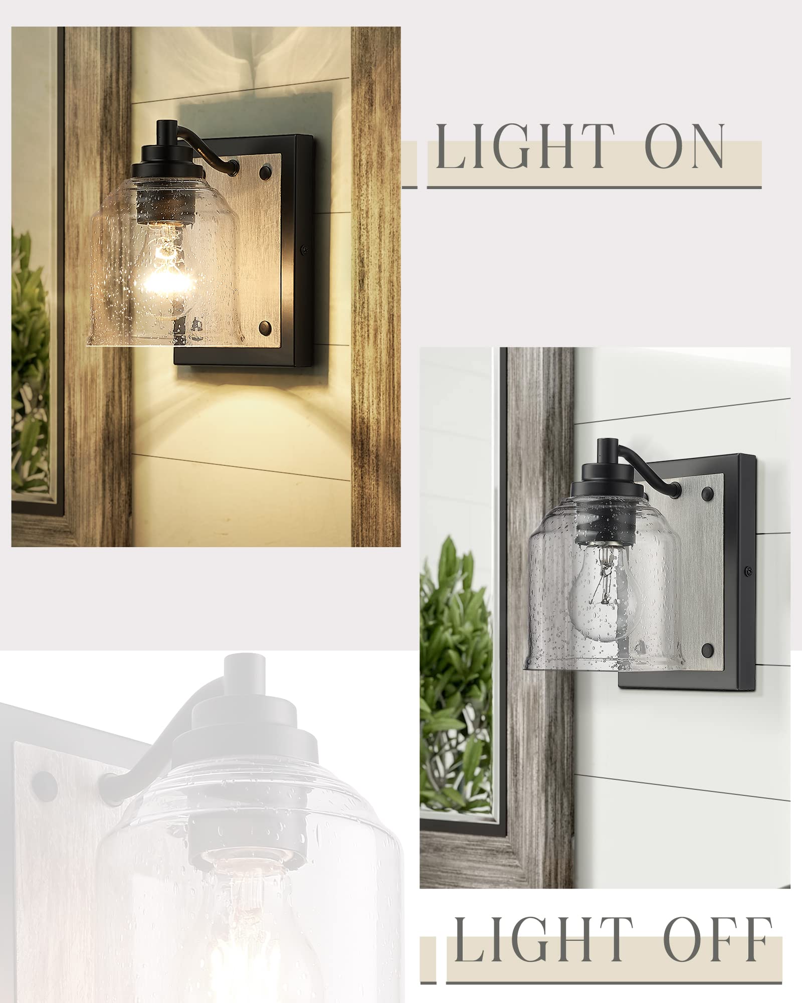 YKLITG 5in Farmhouse Bathroom Vanity Light, 1-Light Grey Metal Sconce with Bubble Glass Shade, Model BD005-1-BK