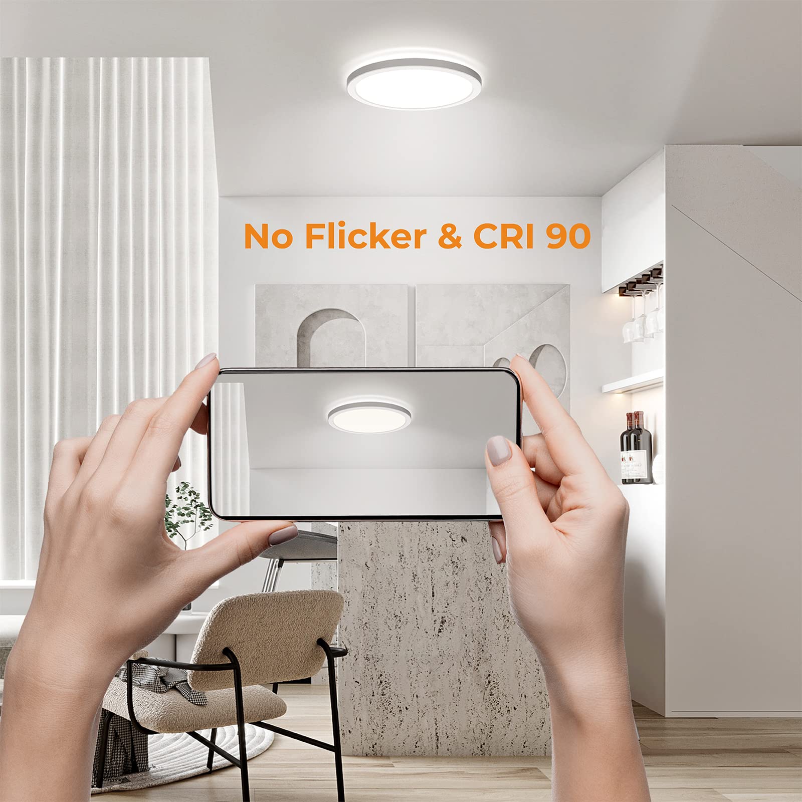 Blnan Led Flush Mount Ceiling Light, 8.66 Inch 18W 3000K/4000K/5000K Hardwire Light Fixture, Ultra Thin Round White Lamp For Kit