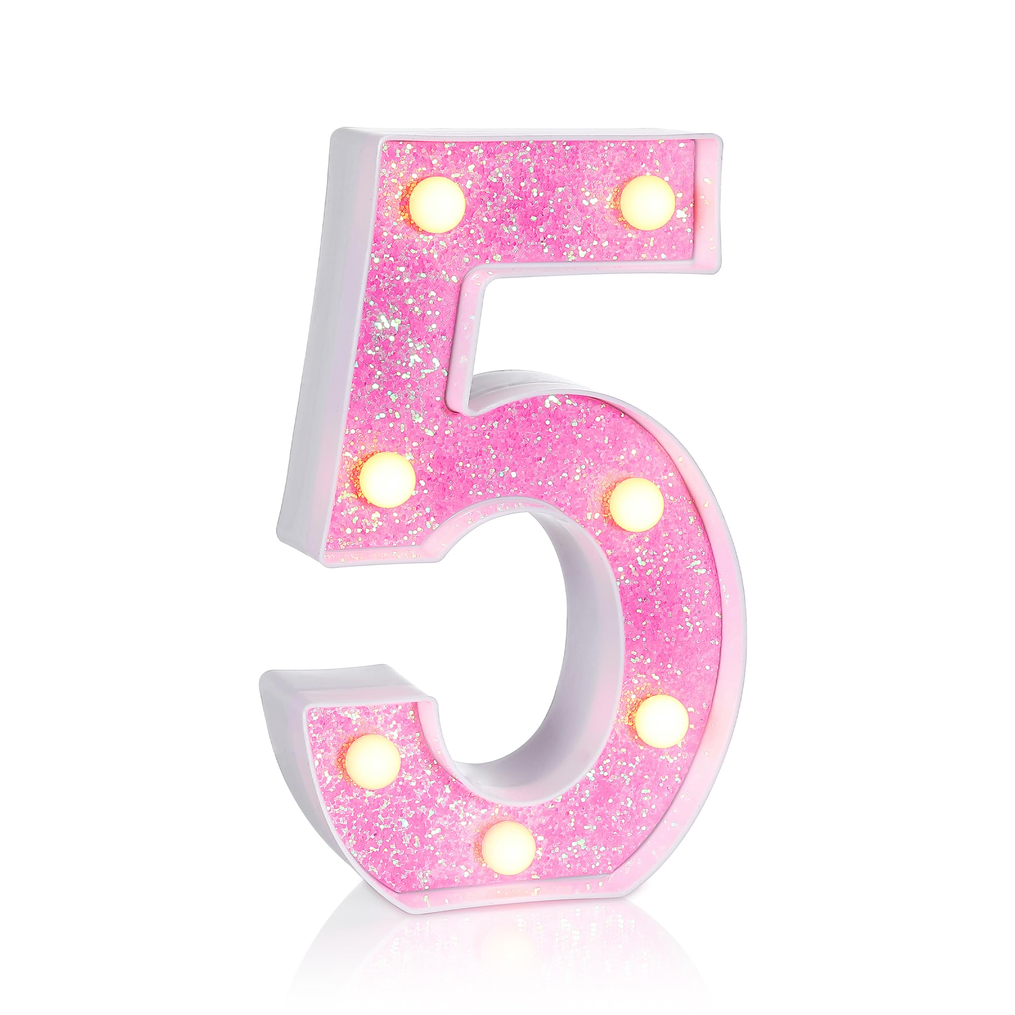 Foaky LED Letter Lights Sign Light Up Pink Letters Glitter Alphabet Letter Sign for Night Light Wedding/Birthday Party Christmas Lamp Girls Gifts,Number 5,15th 25th Birthday Decoration (5)