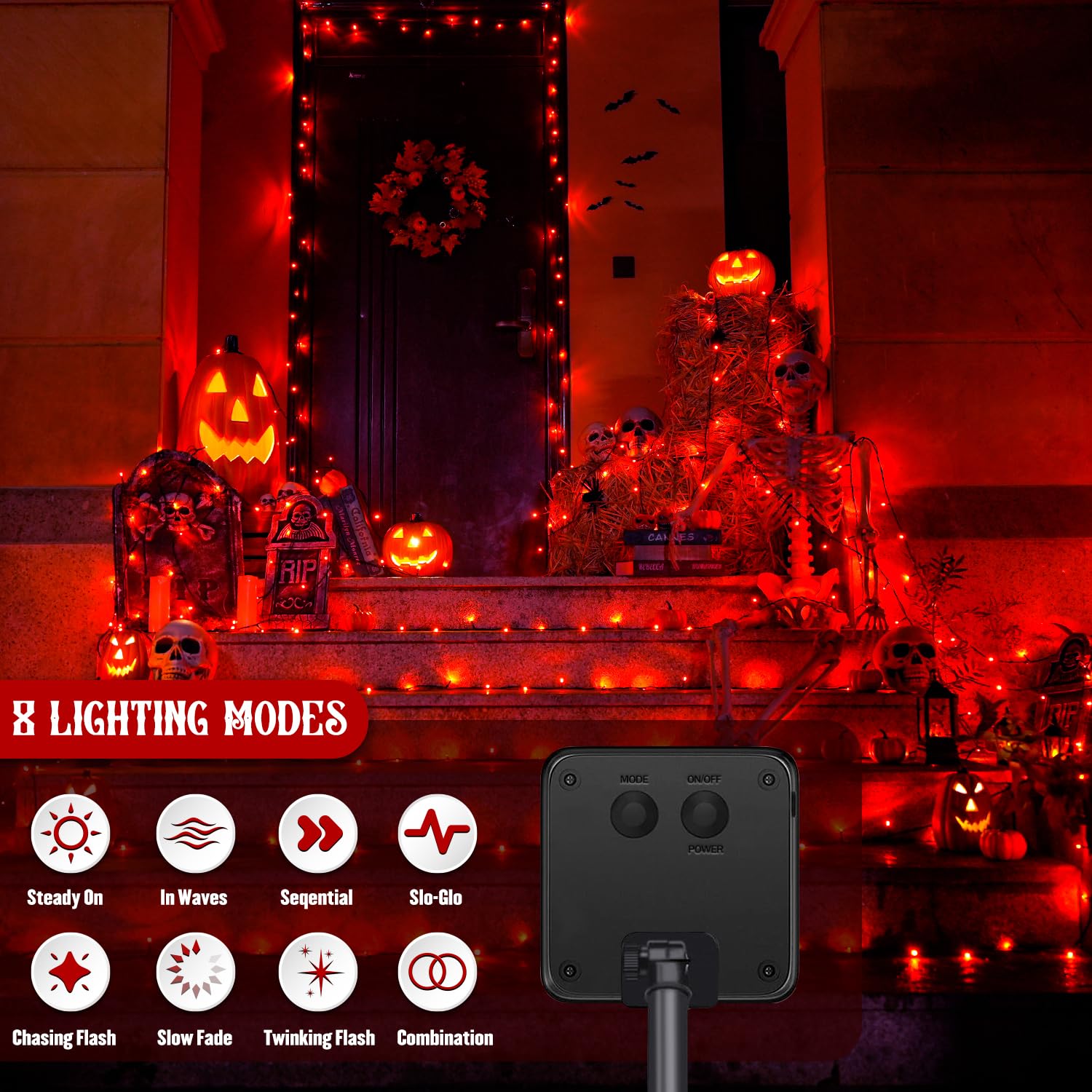 JMEXSUSS Solar Lights, 100 LED Red Outdoor String Lights, 33ft, 8 Modes, Valentine Day Decor, Model JM-S-100