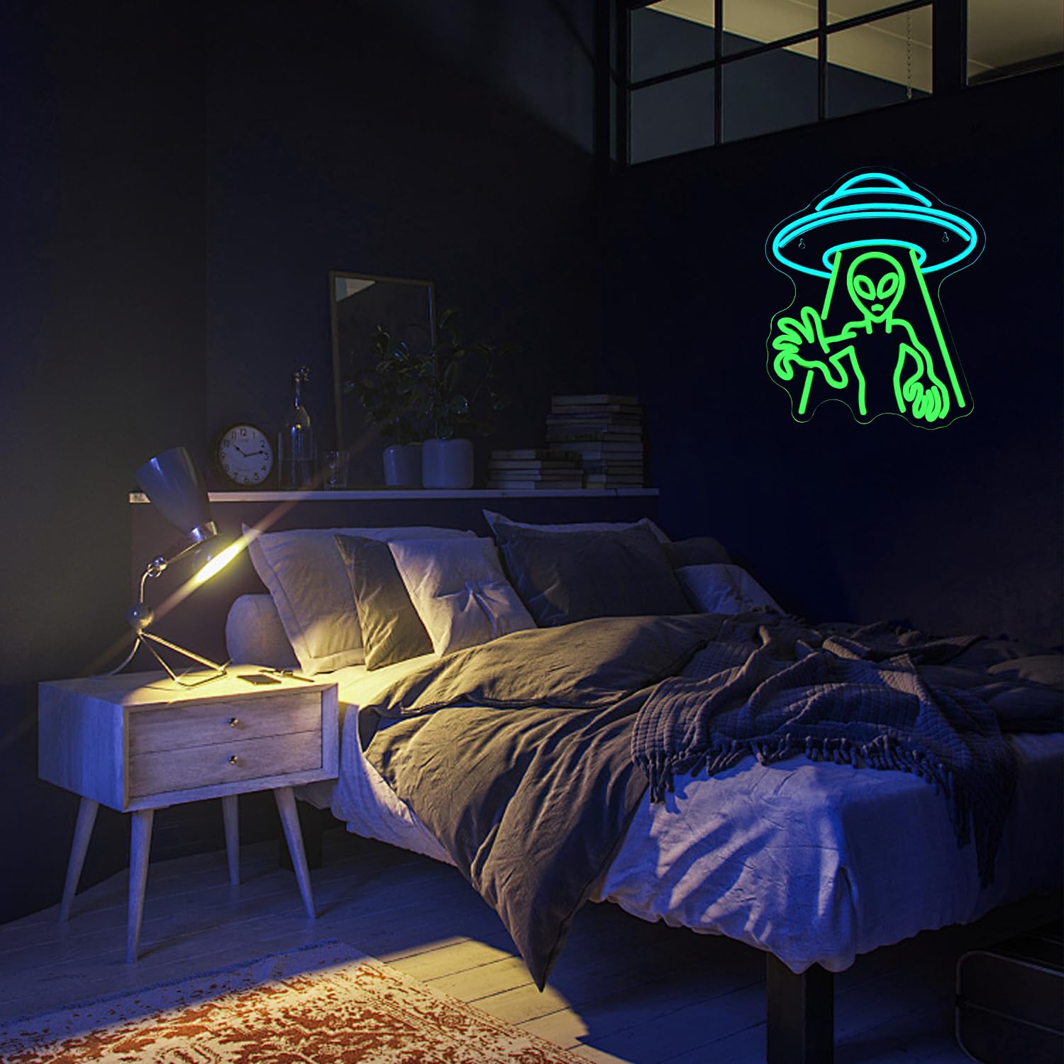 Lucunstar Alien Neon Sign,Green Led Wall Decor,Led Alien Neon Light, Shop Bar Man Cave,Teen Room,Game Room Decor,Hip Hop Party N