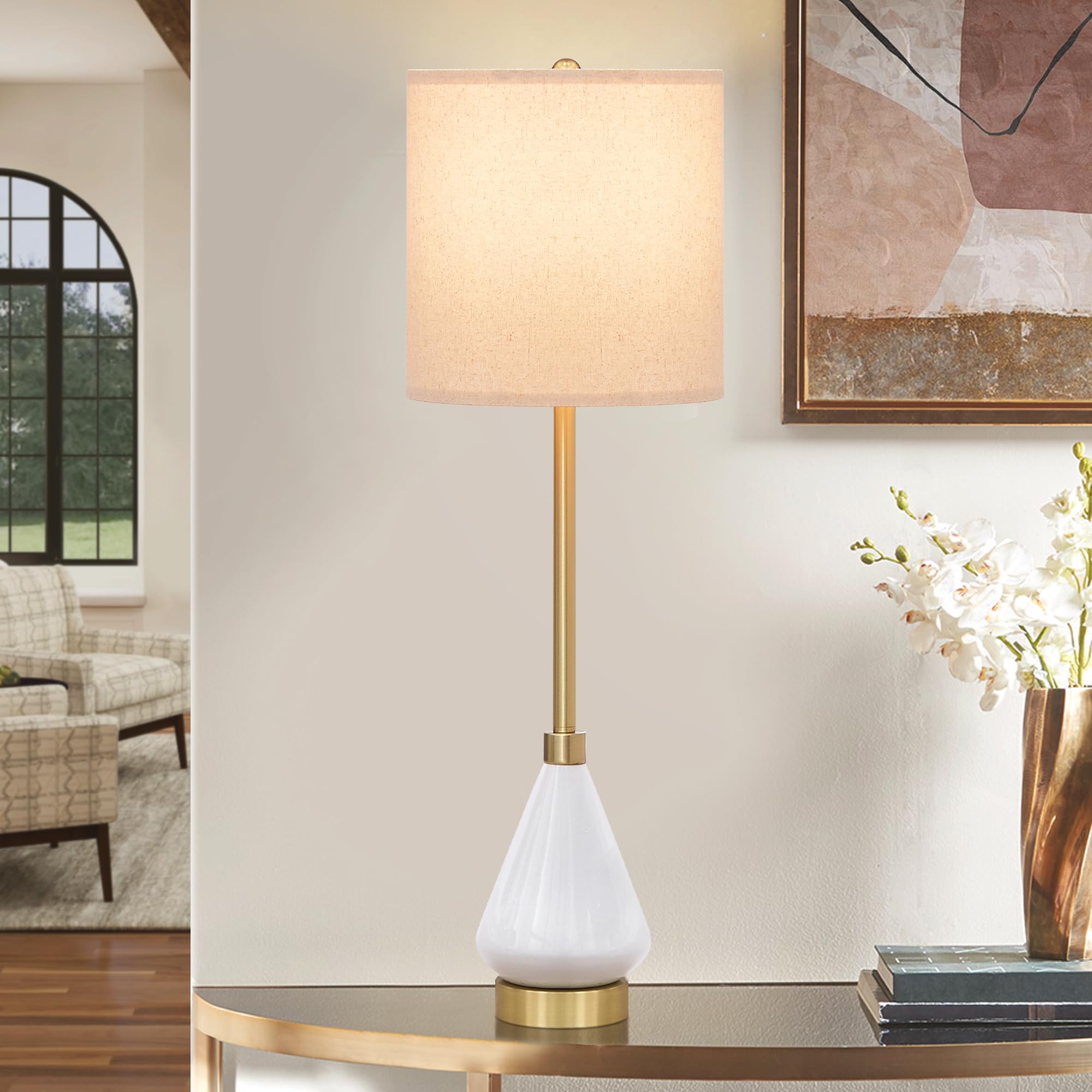 Dggdome 32'' White Buffet Lamps Set Of 2 For Living Room, Ceramic Buffet Table Lamps For Dining Room, Tall Skinny White Gold Lam