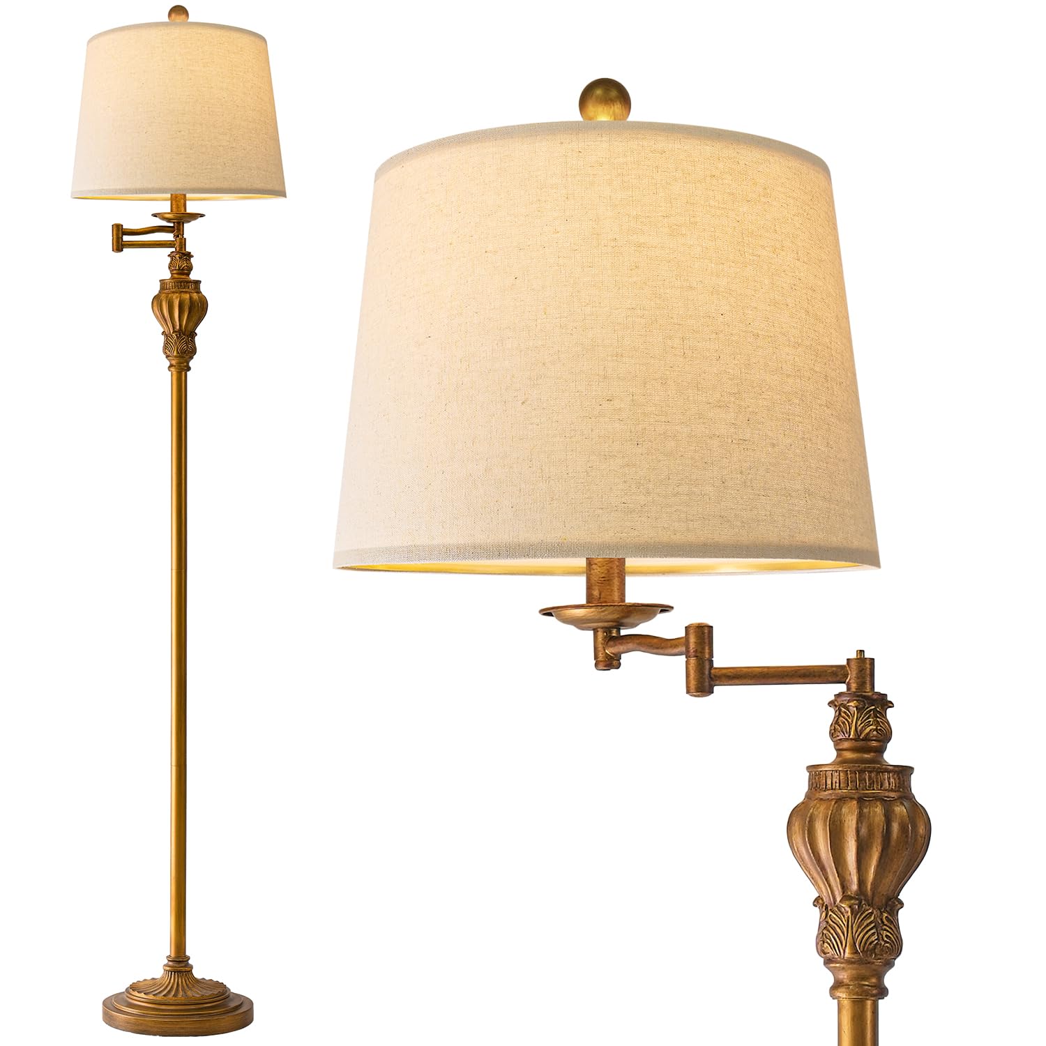 G-Safava 61  Vintage Floor Lamp With 350?Adjustable Swing Arm  Gold Standing Lamp For Bedroom Living Room Nightstand Bedside Retro Farmhouse Mid Century Lamp Light Home D?Or Office Gifts