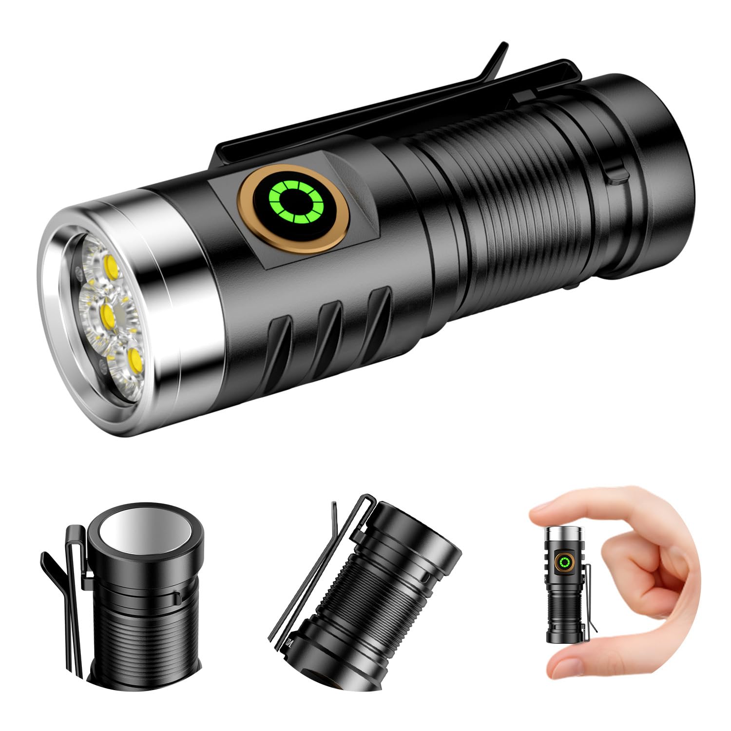 Volisaber Edc Rechargeable Handheld Flashlight, 1600 Lumens Mini Led Powerful Super Bright 5 Modes Pocket Flashlights With Magne