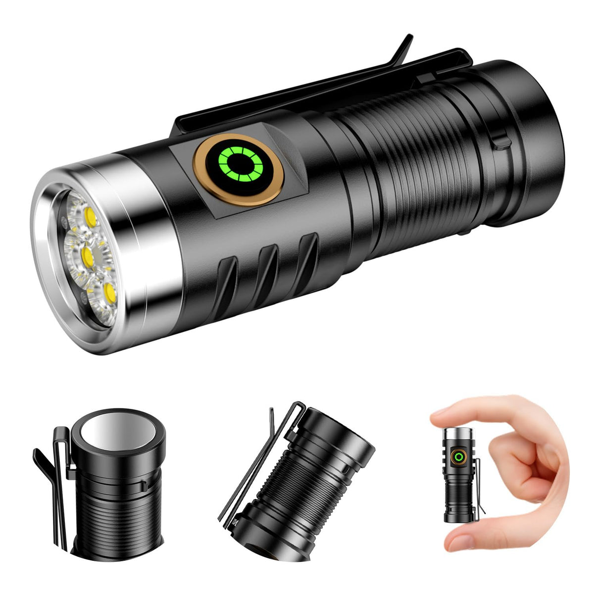 Volisaber Edc Rechargeable Handheld Flashlight, 1600 Lumens Mini Led Powerful Super Bright 5 Modes Pocket Flashlights With Magne