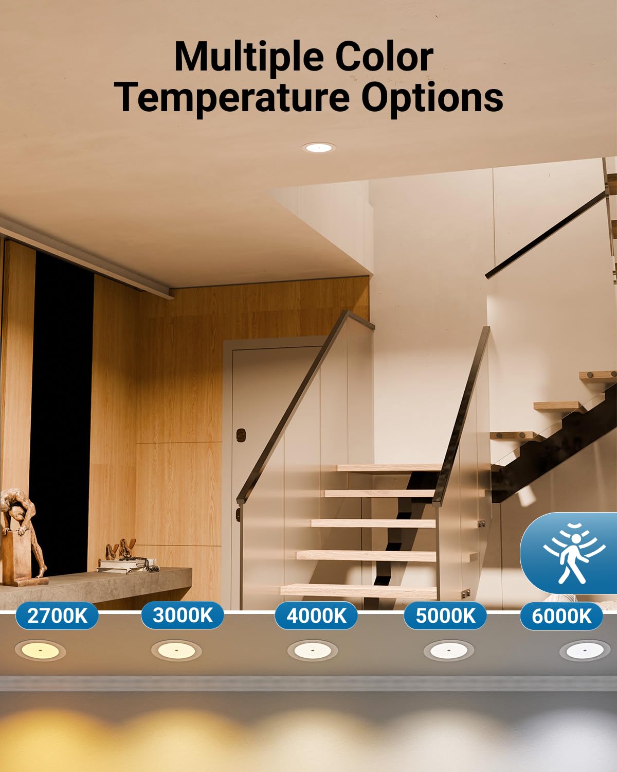 Sunco Motion Sensor Recessed Light 6 Inch LED, 1000 Lumens, Selectable CCT 2700K-6000K, Metal Box, Model CL_SL6_PR-W