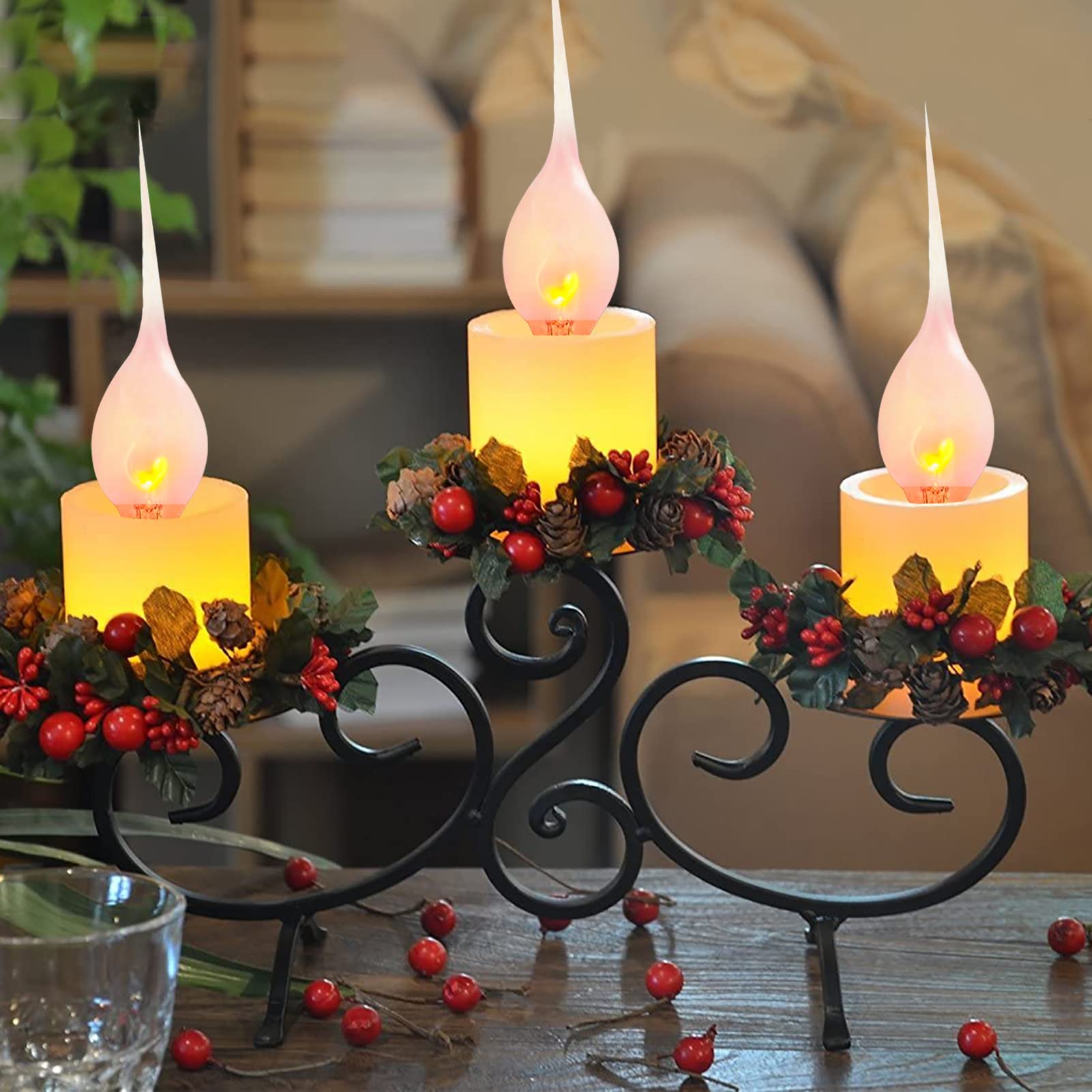 Cbebew Silicone Dipped Candle Light Bulbs, Flicker Flame, C7/E12 Base, 1 Watt, 12 Count, Perfect for Chandeliers and Window Lamps