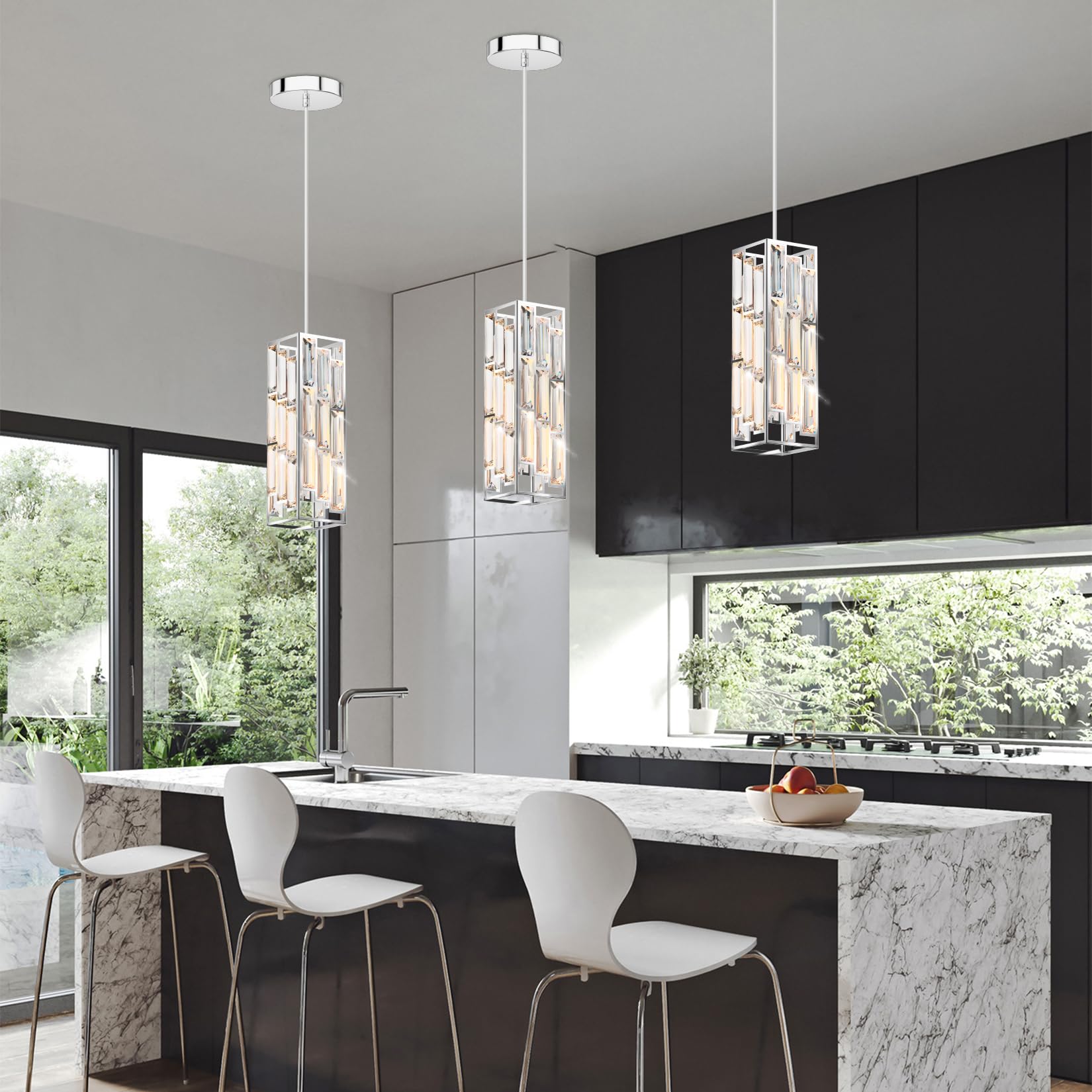 Aoceley Chrome Pendant Lights Modern Pendant Light Fixture, Mini Crystal Pendant Ceiling Light, Pendant Light For Kitchen Island