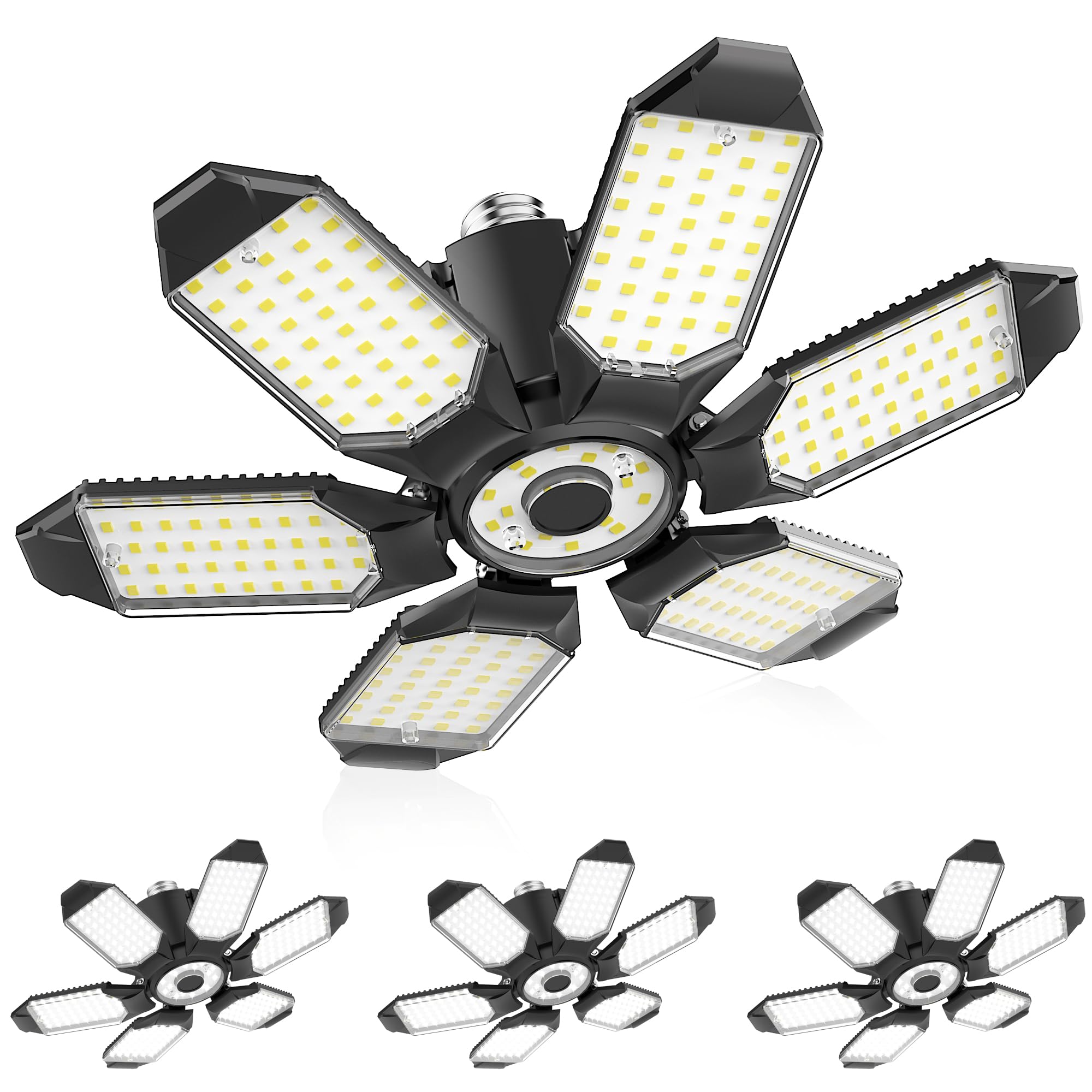 BRAINIAC 100W Super Bright LED Garage Light Bulb, Garage Lights Ceiling Led with 5 Adjustable Panels, E26/E27 Screw-in Deformabl