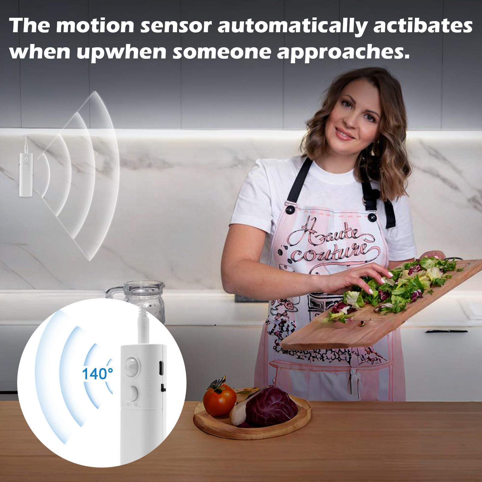 Rechargeable Led Strip Lights For Cabinets - Luxjet Cool White Motion Sensor Led Strip Lights For Bedroom, Kitchen, Under Cabine