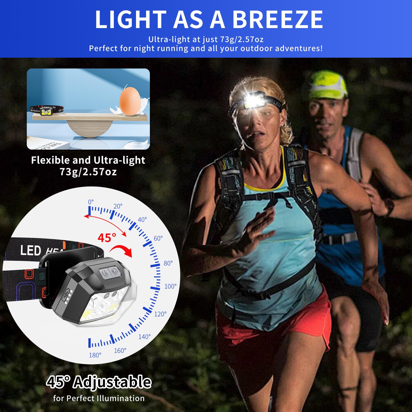 BeaMystGear Rechargeable LED Headlamp 3-Pack, 800 Lumens, USB-C, IPX4 Waterproof, 8 Modes, Red & White Light - Lightweight, Adju