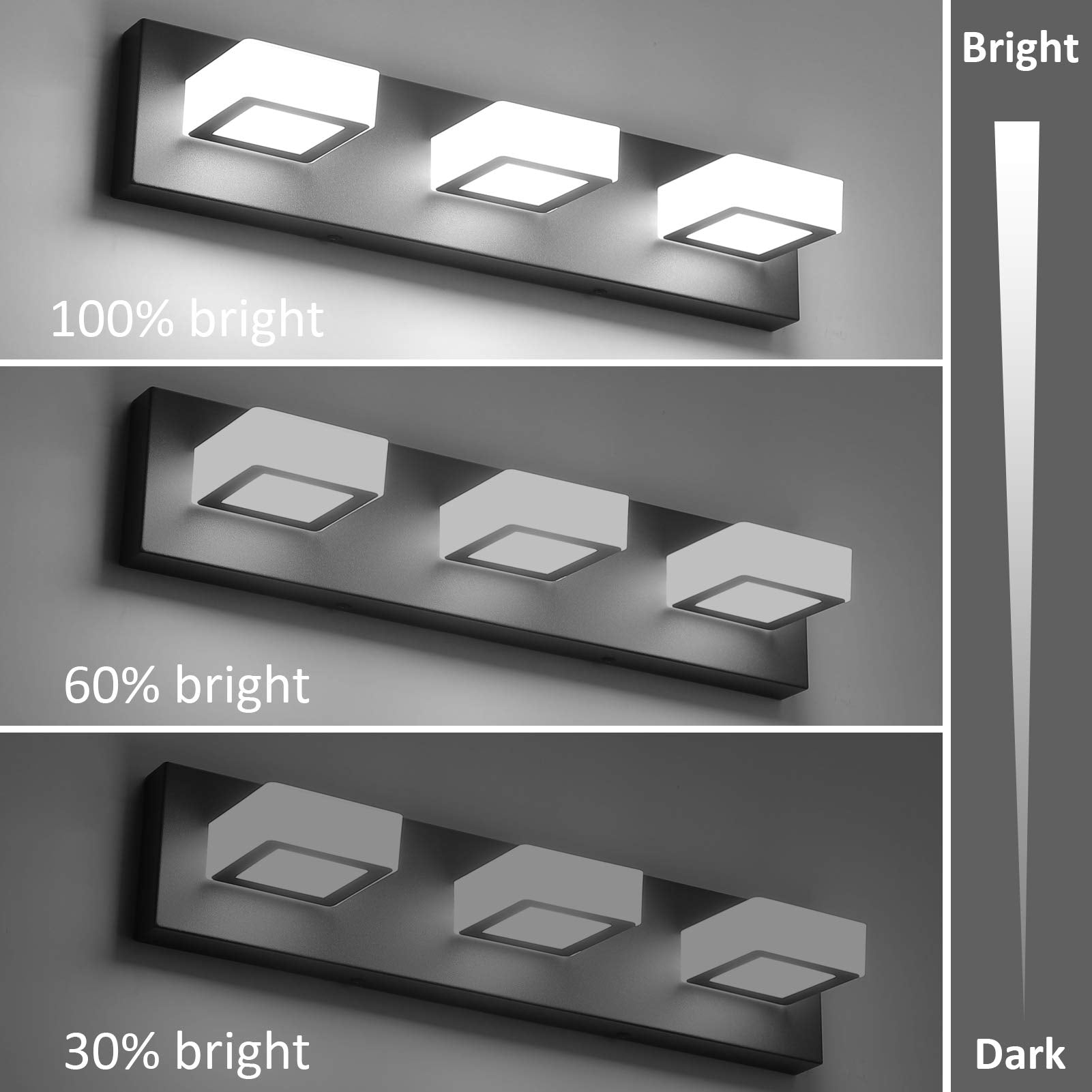 Ralbay 3-Light Dimmable Bathroom Vanity Light - Modern Matte Black Acrylic & Stainless Steel - Model D-8590-3T-Black