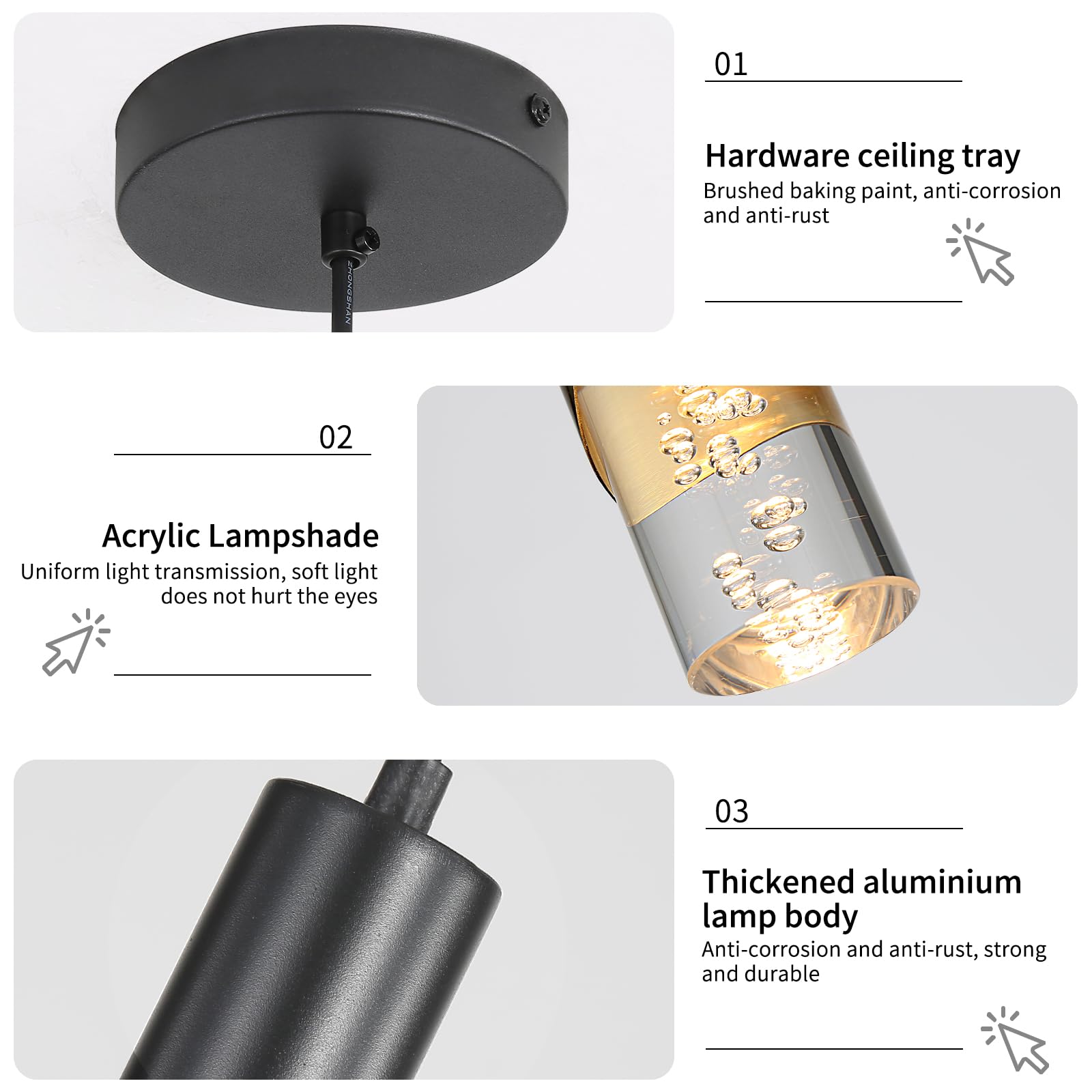 Minimalist Kitchen Island Pendant Lights  Black Modern Linear Hanging Light Fixture  Bubble Acrylic  Adjustable 2700K/4500K/6500K  Led Ceiling Lighting For Dining Room  Bedside  Bathroom  Bar