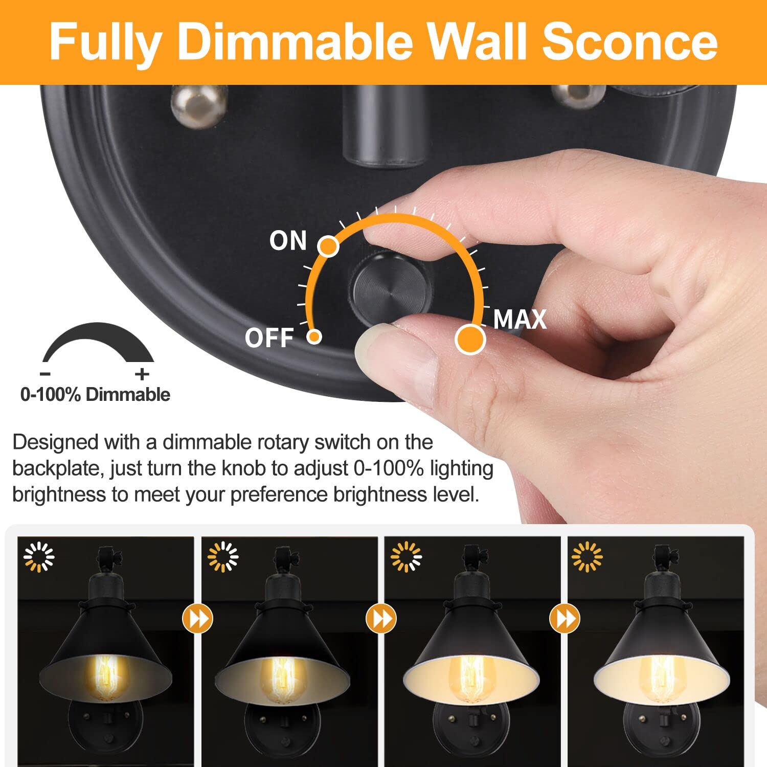 TRLIFE Dimmable Wall Sconce with Plug, Black Metal Swing Arm Light, 1 Pack, Model Arm-Sconce-01