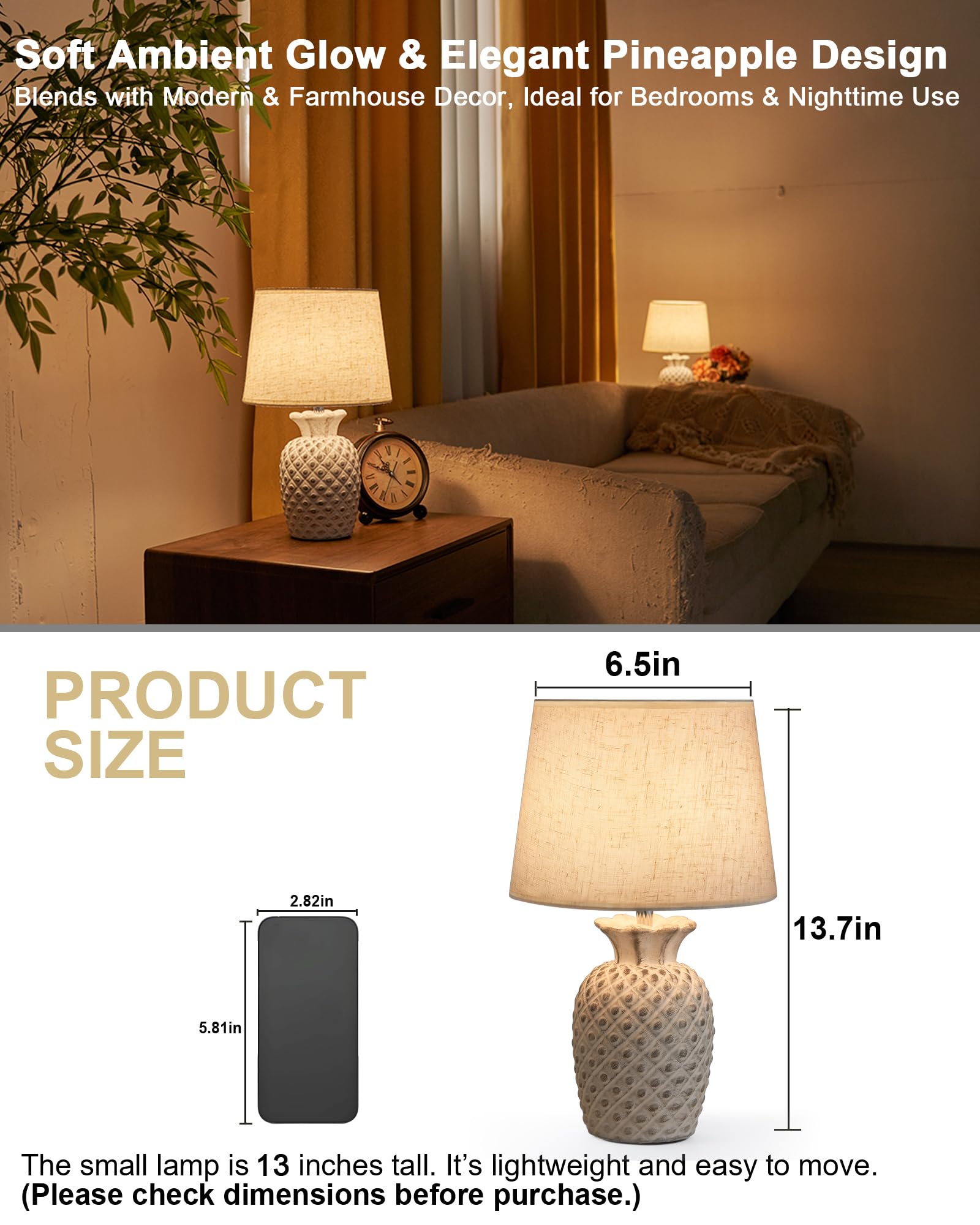 UMEXUS 13 Small Rechargeable Cordless Table Lamp, Remote Control Timer Dimmer, Battery Powered Color Changing Light, Nightstand