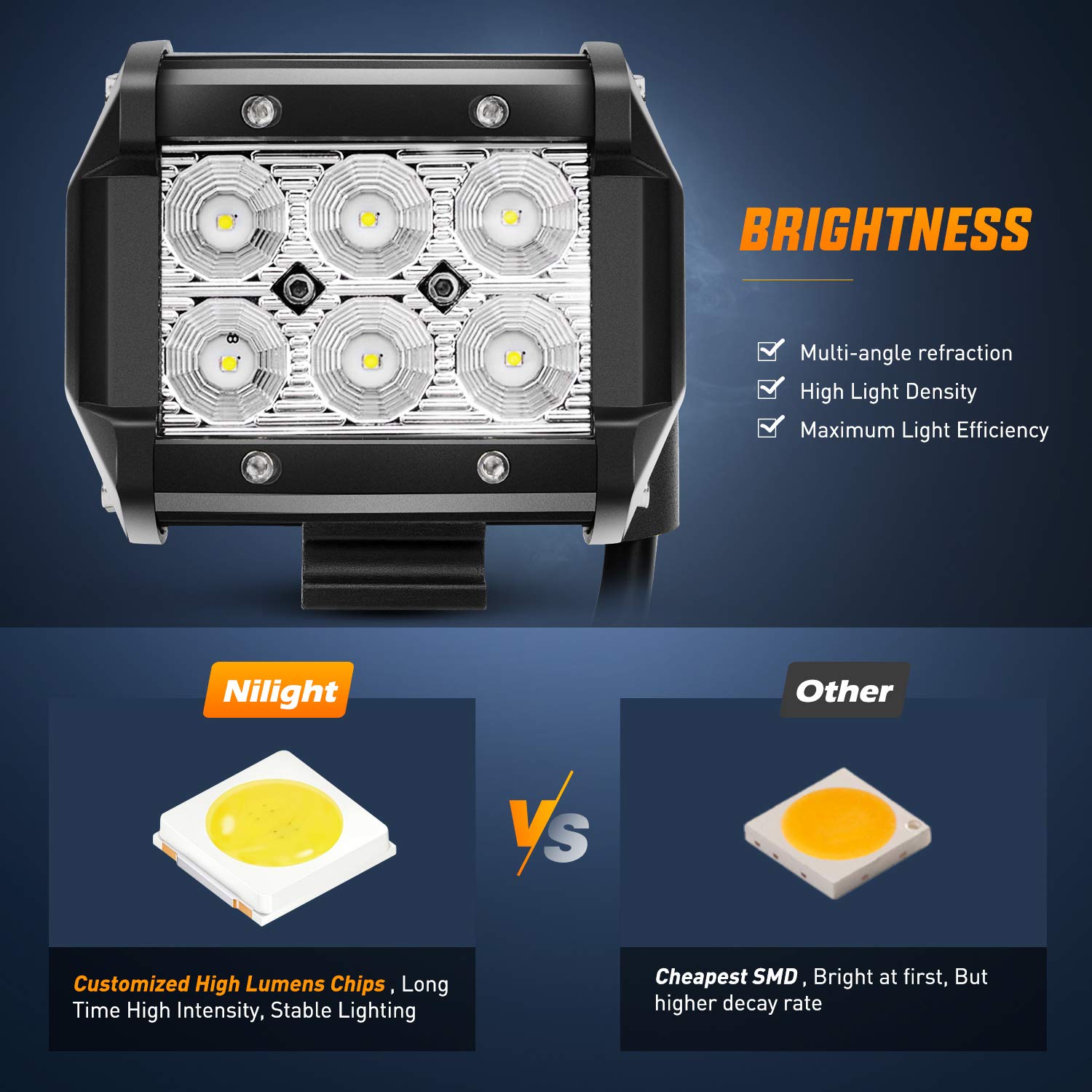 Nilight 4 Inch Led Light Pods 2Pcs 18W Flood Fog Light Bar With 12V 5Pin Rocker Switch Te Connector Wiring Harness Kit-2 Leads F