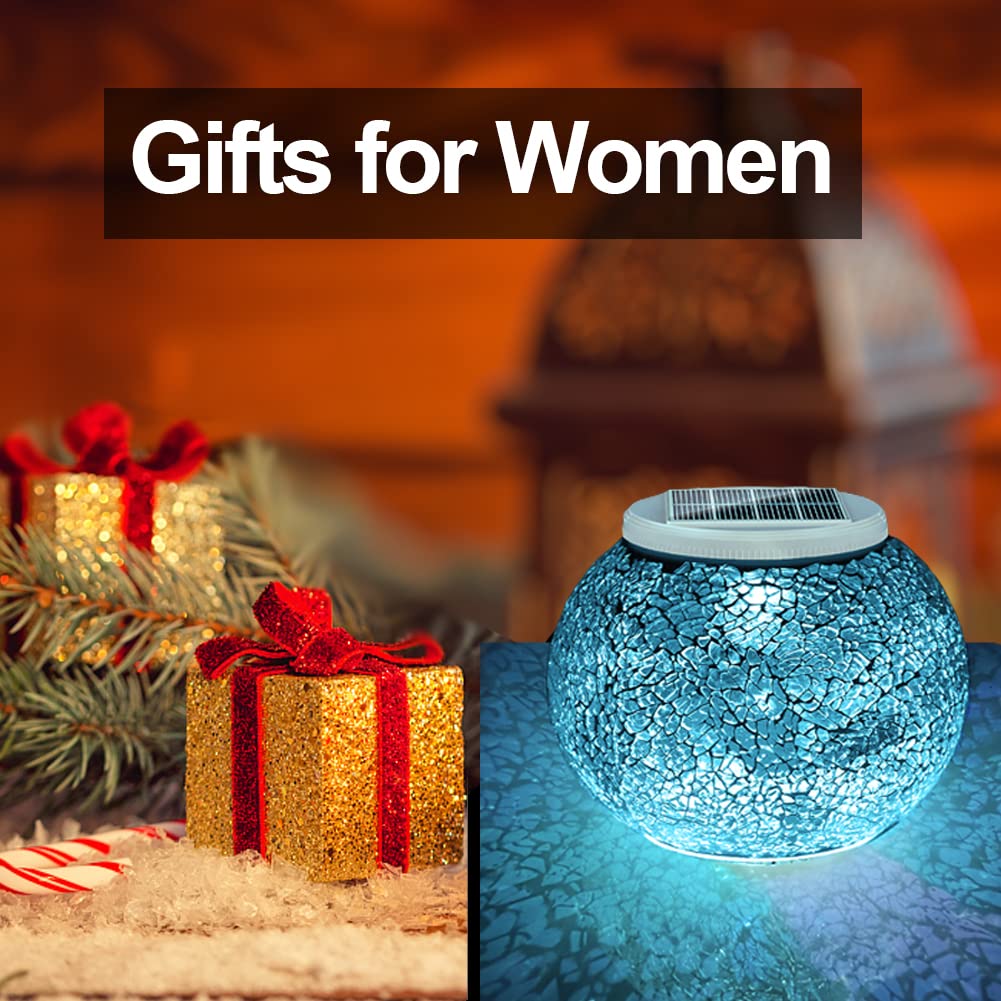 Aukora Solar Powered Color Changing Glass Ball Lights, Waterproof LED Night Light, Big Size, Cyan, Model AU-SOTABLE-01