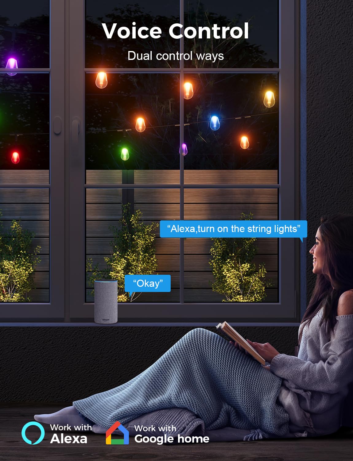 Xmcosy+ Outdoor String Lights Smart, 49Ft Rgbcwic Patio Lights Waterproof, App Control, Compatible With Alexa, Color Changing Le