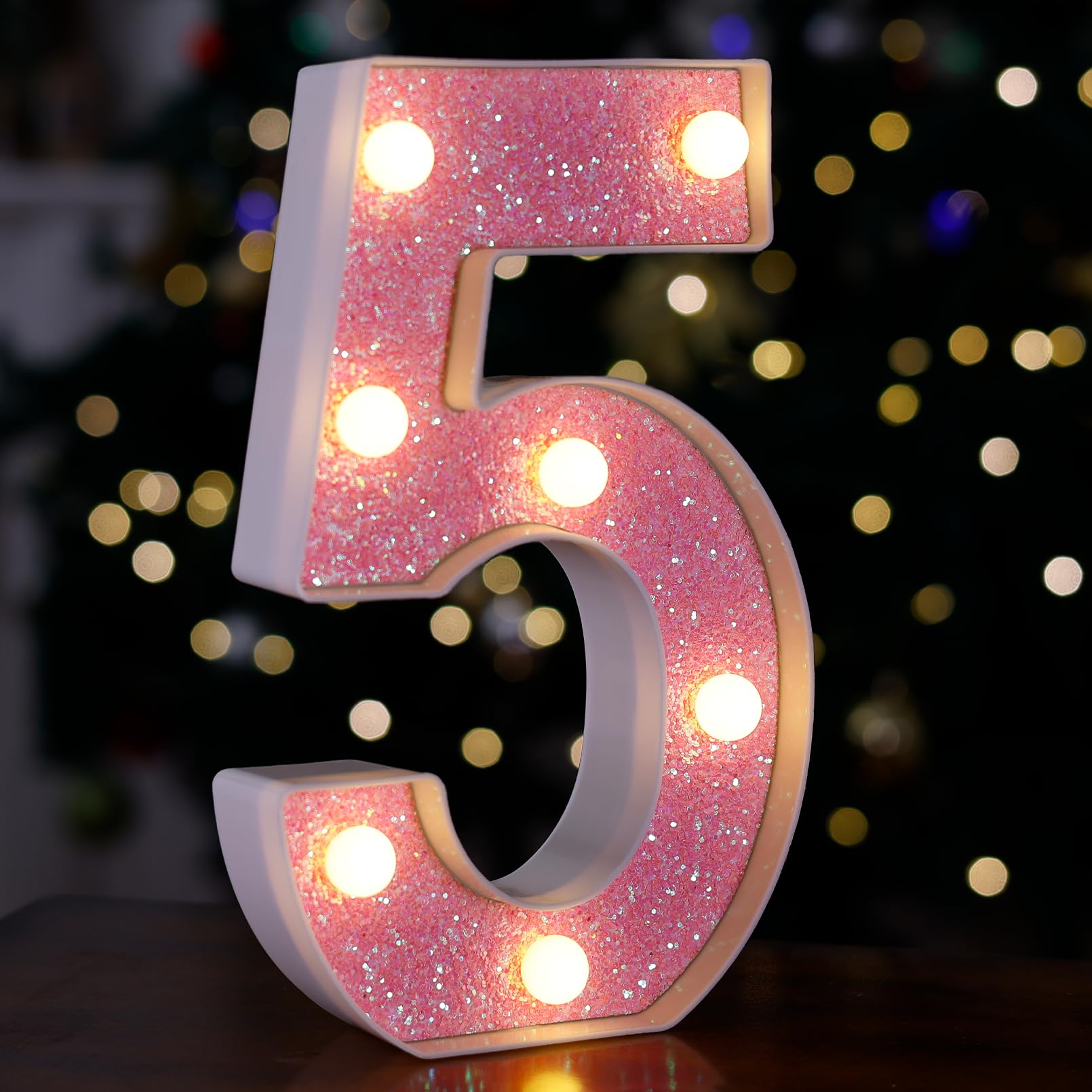 TRONSBOO LED Letter Light - Pink Glitter Marquee Sign, Battery Powered, 140.5mm x 218mm x 40mm, Model Pink-Light-5, Home Party Decoration