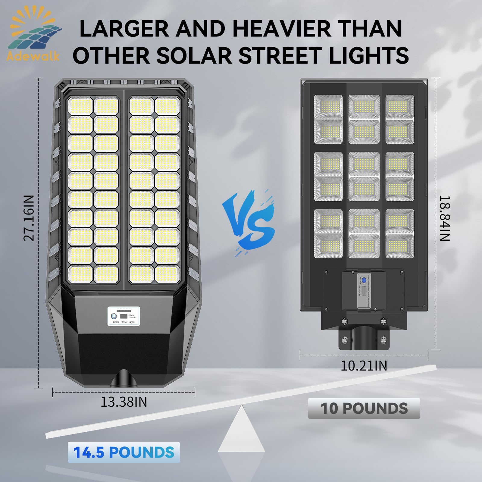 Adewalk 9000W Pro Large Solar Street Lights Outdoor With Thickened Shell, Commercial Grade Street Light Dusk To Dawn, Solar Ligh