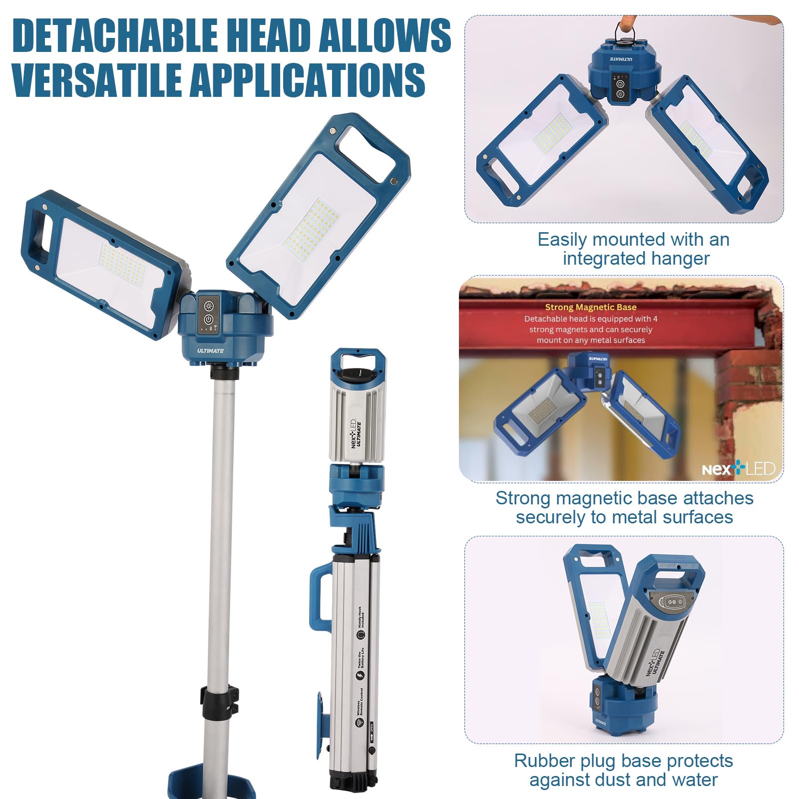Nextled Ultimate Nt-6926M Heavy Duty Portable Remote Control Telescopic, Battery Powered Shop Light, 6000 Lumen, 8 Ah Built-In B