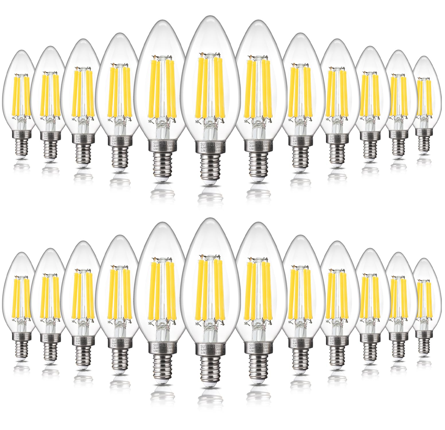 ALAMPEVER 24 Pack Chandelier Light Bulbs 100 Watt Equivalent, 800LM Bright Dimmable LED Light Bulb, E12 Base, 5000K Daylight Whi
