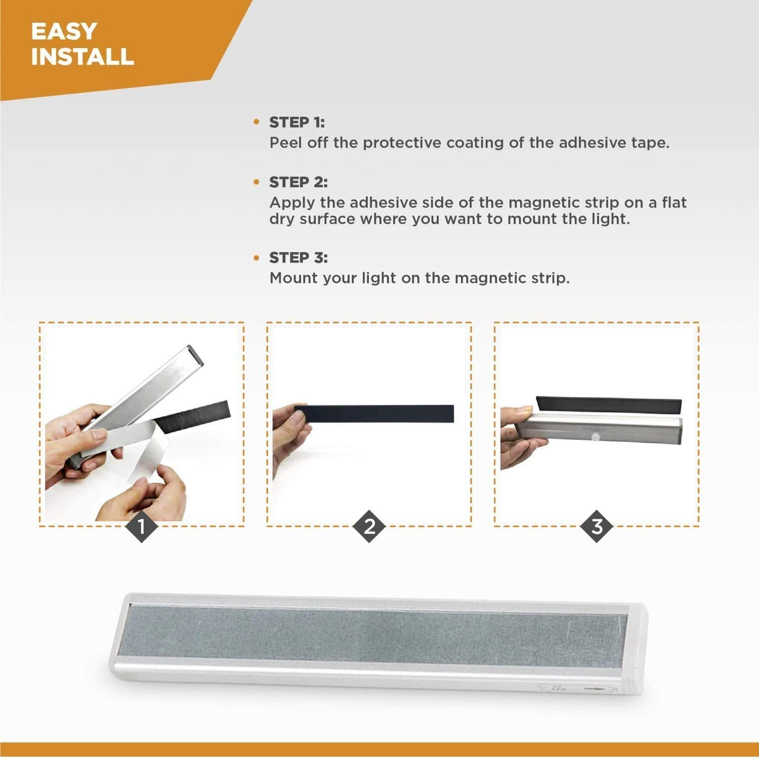 VYANLIGHT Motion Sensor LED Lights, 10 LED Magnetic Night Light Bar, Battery Operated, 3 Pack, White, Model VL309