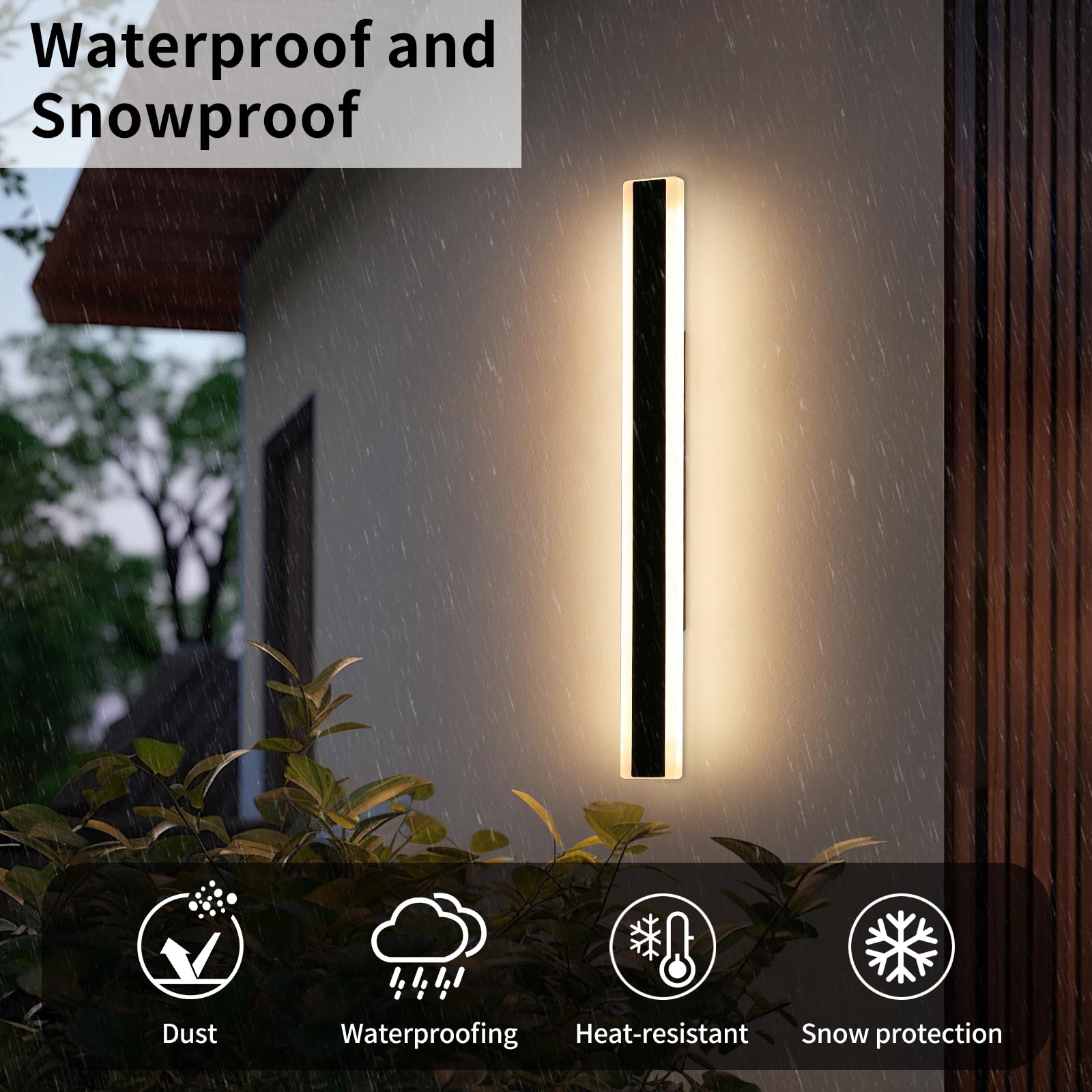 Daoseolo 39inch Outdoor Wall Sconces, Dimmable 3 Color IP65 Waterproof, Iron, Model TC-FTBD-1112