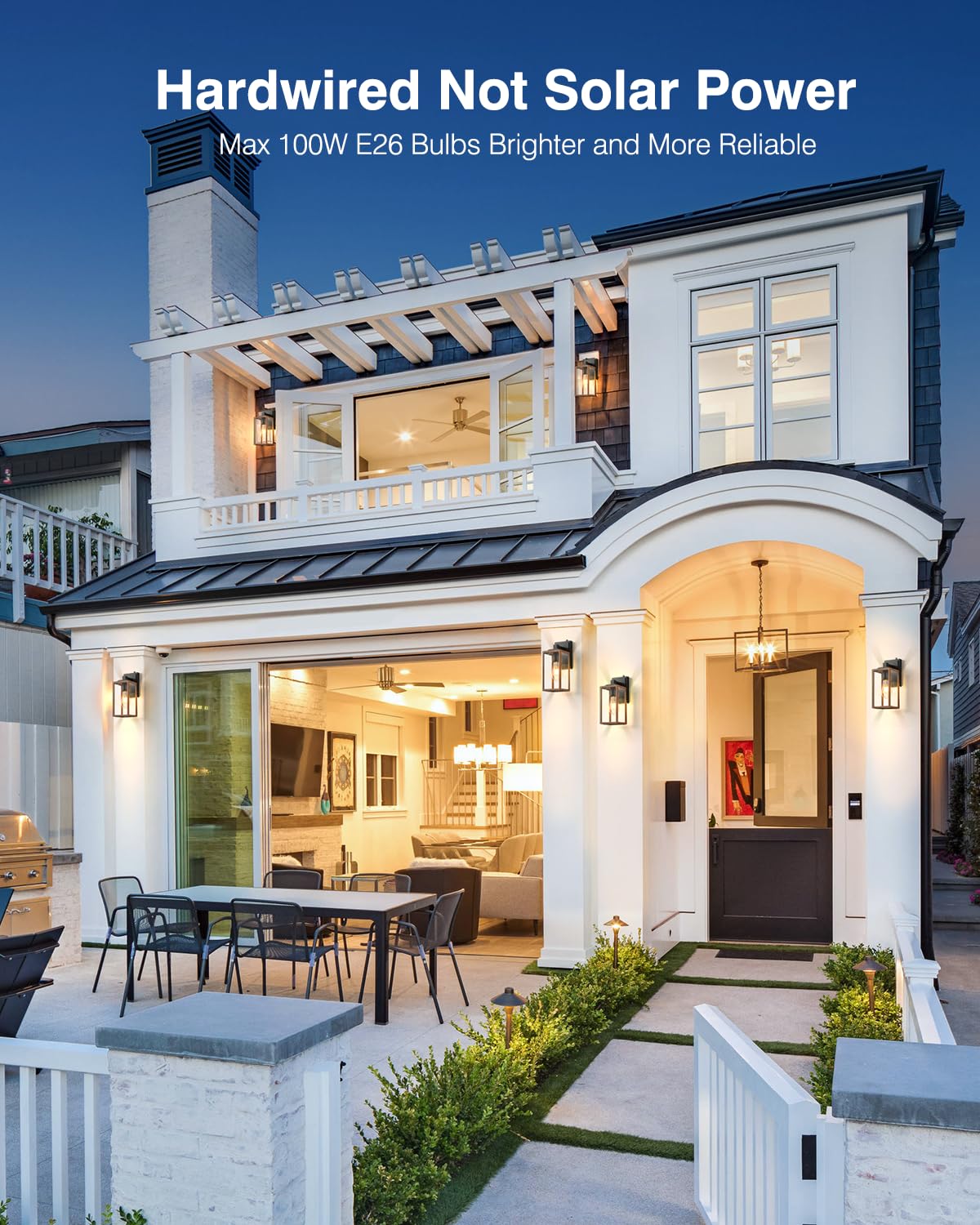 Vianis 2 Packs Garage Light Outdoor, Dusk To Dawn Outside Wall Lights Fixture For House, Wood Grain Coach Lantern With Toughened