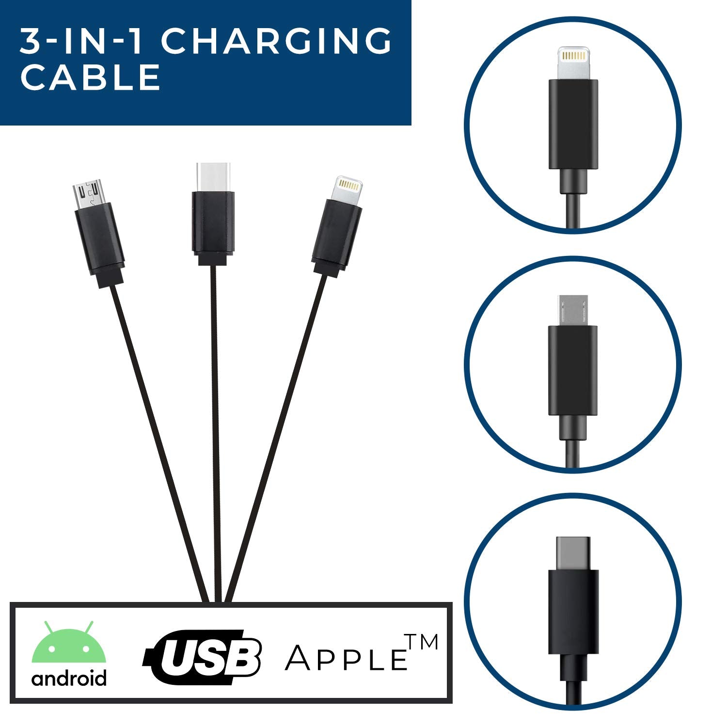 Lfi Lights | Home Emergency Table Lamp | 200+ Hr Power Outage Light | Built-In Usb Phone Charger | Disaster Preparedness | 3-In-1 Charging Cable | (Black, 1 Pack) | Rzlahr-B