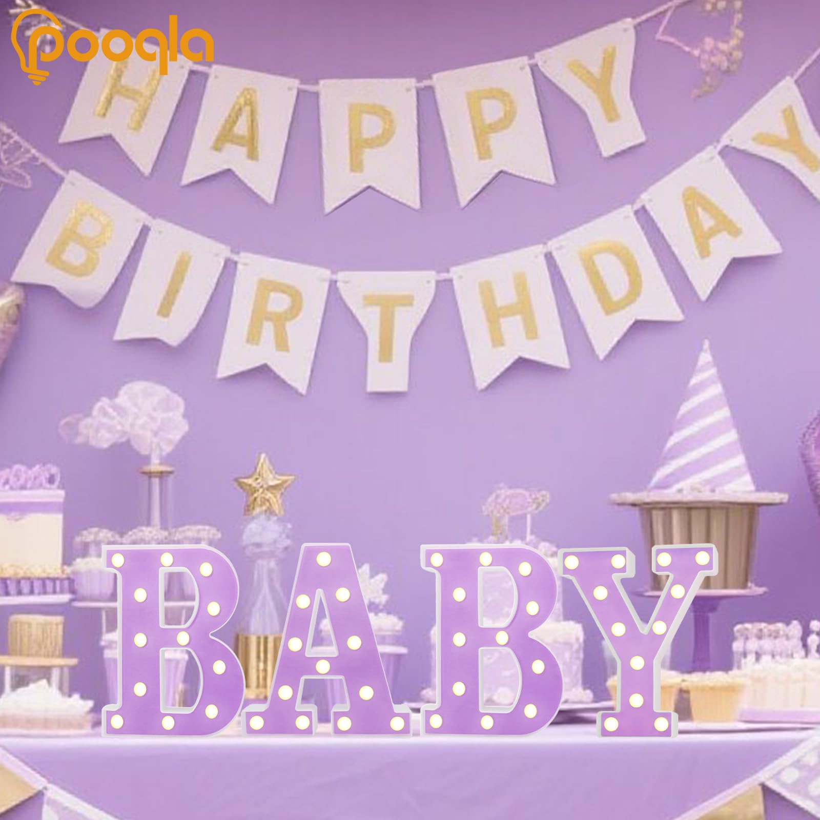 Pooqla LED Letter Lights, Purple Alphabet Sign, DIY Marquee Night Light for Home Party and Wedding Decoration