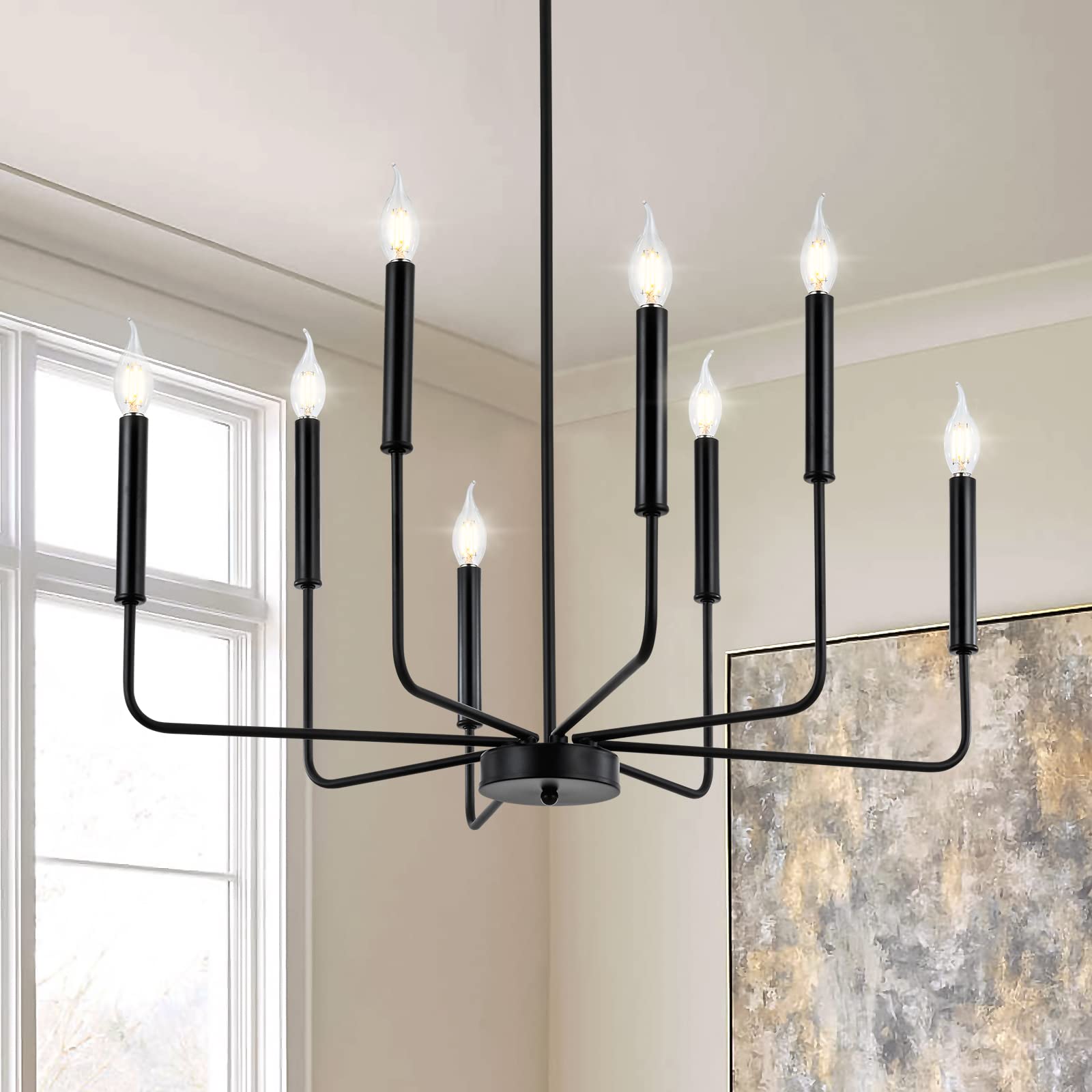 Woknos Modern Black Farmhouse Chandeliers, 8-Light Industrial Metal Chandelier Lighting, Classic Candle Hanging Pendant Light Fi