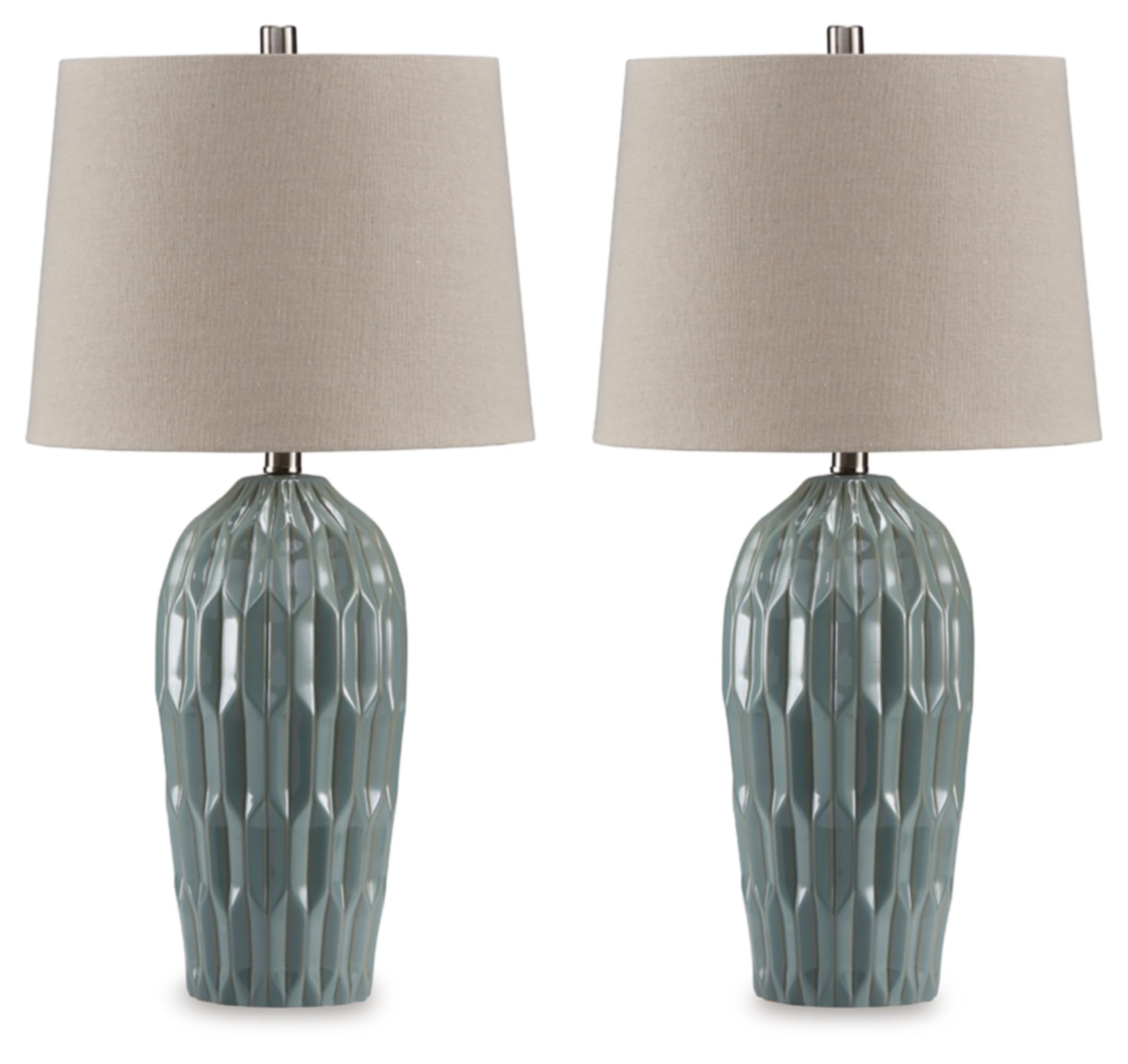Signature Design by Ashley Hadbury Contemporary Ceramic Table Lamp Set with 3-Way Switch, Set of 2, Light Green & Beige