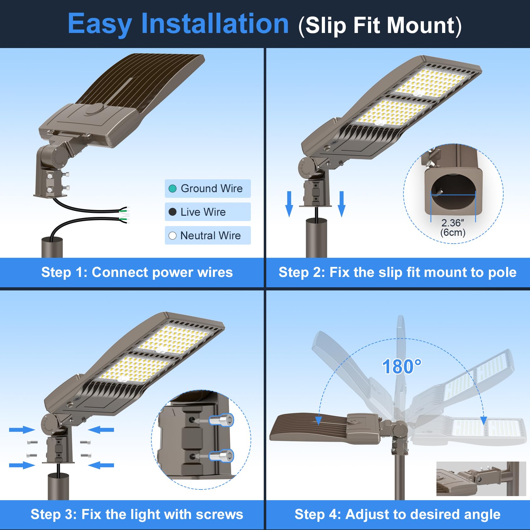 Kukuppo 2Pack 400W Led Parking Lot Light 60000Lm  Dlc Etl Listed Led Shoebox Parking Pole Light Power Adjustable 5000K Ip65 Waterproof Outdoor Commercial Area Lighting With Slip Fitter 100-277Vac