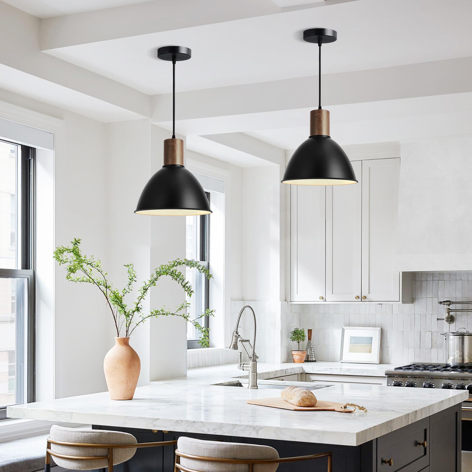 Modern Industrial Pendant Light Fixture, 11.6 Inch Large Adjustable Ceiling Hanging Lamp With Hammered Metal Shade,Black Lantern